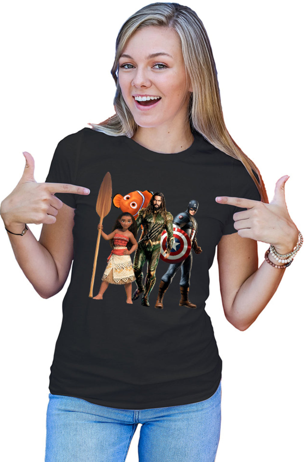 Tricou dama Aquaman Moana Destiny Captain America Nemo Fish Cut