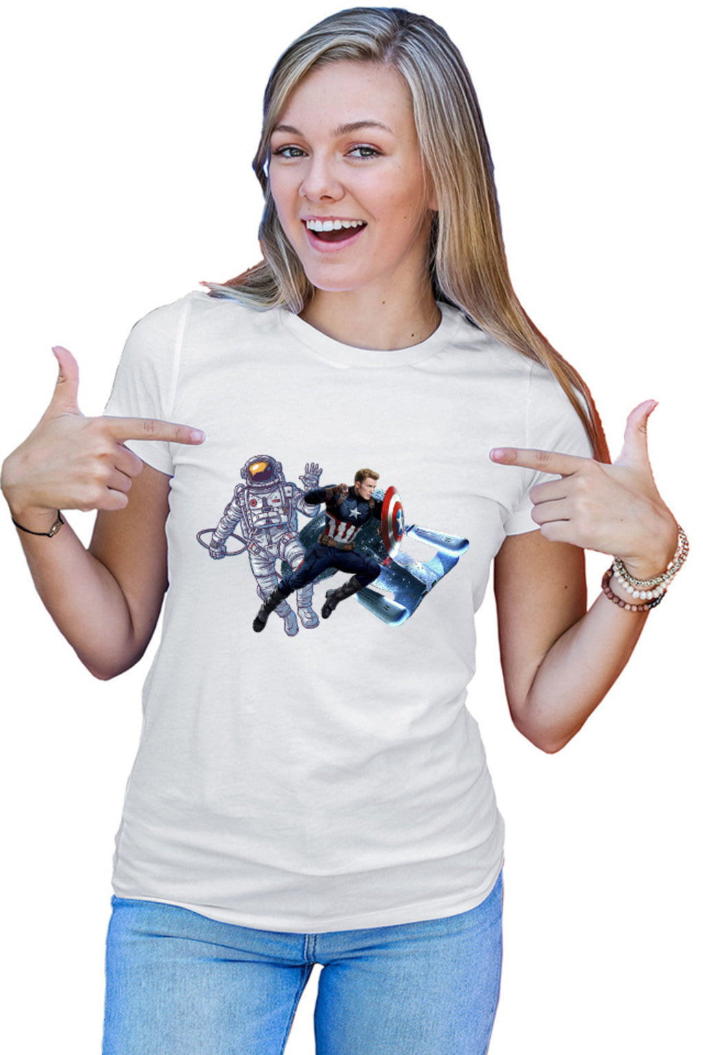 Tricou dama Captain America Astronaut NASA Star Trek Space Ship Shield