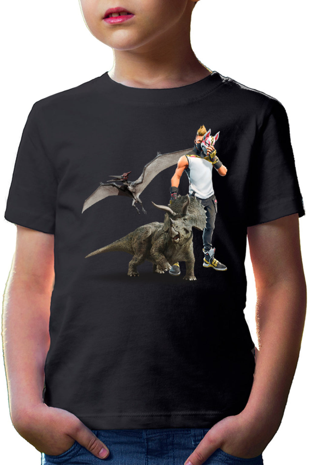 Tricou copii Jurassic Park Pteranodon Velociraptor Fortnite