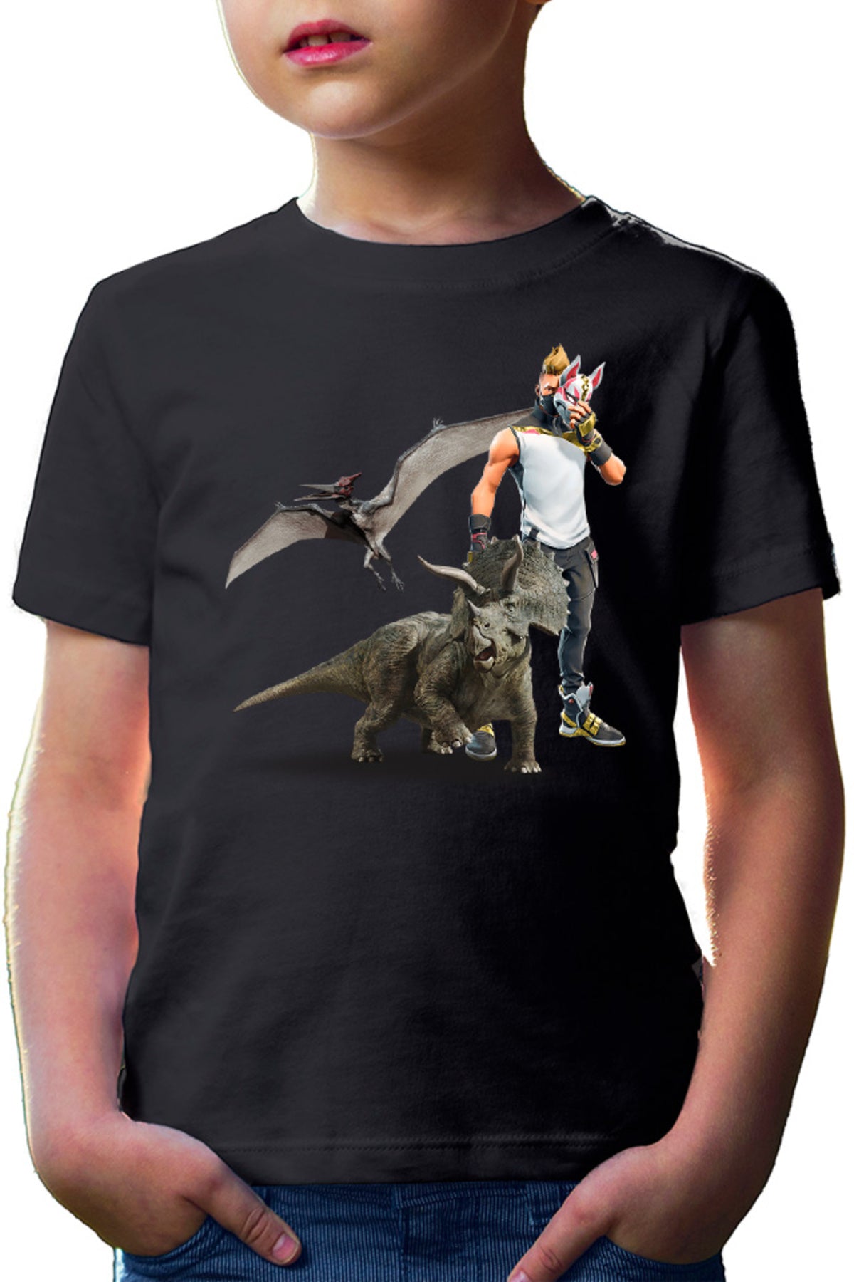 Tricou copii Jurassic Park Pteranodon Velociraptor Fortnite