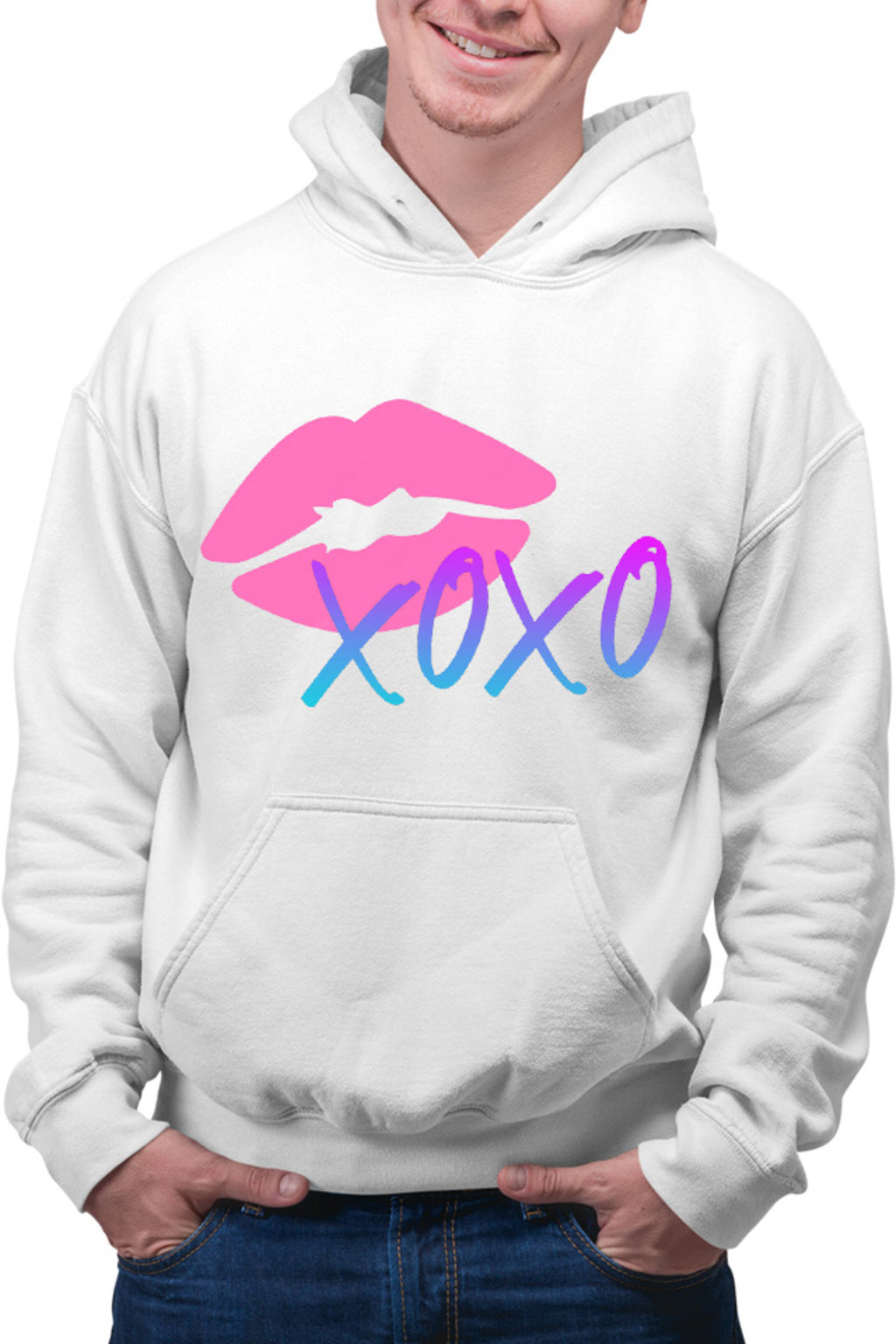 Hanorac barbati XOXO Logo Kiss Lips Lipstick Gradient Neon