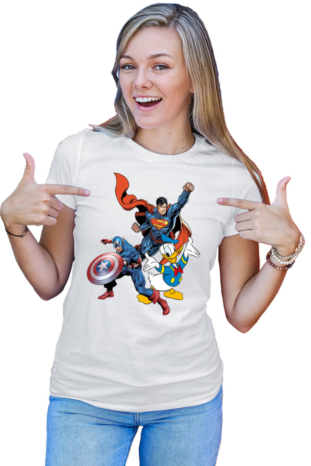 Tricou dama Captain America Superman Donald Duck Hero Strong Cool