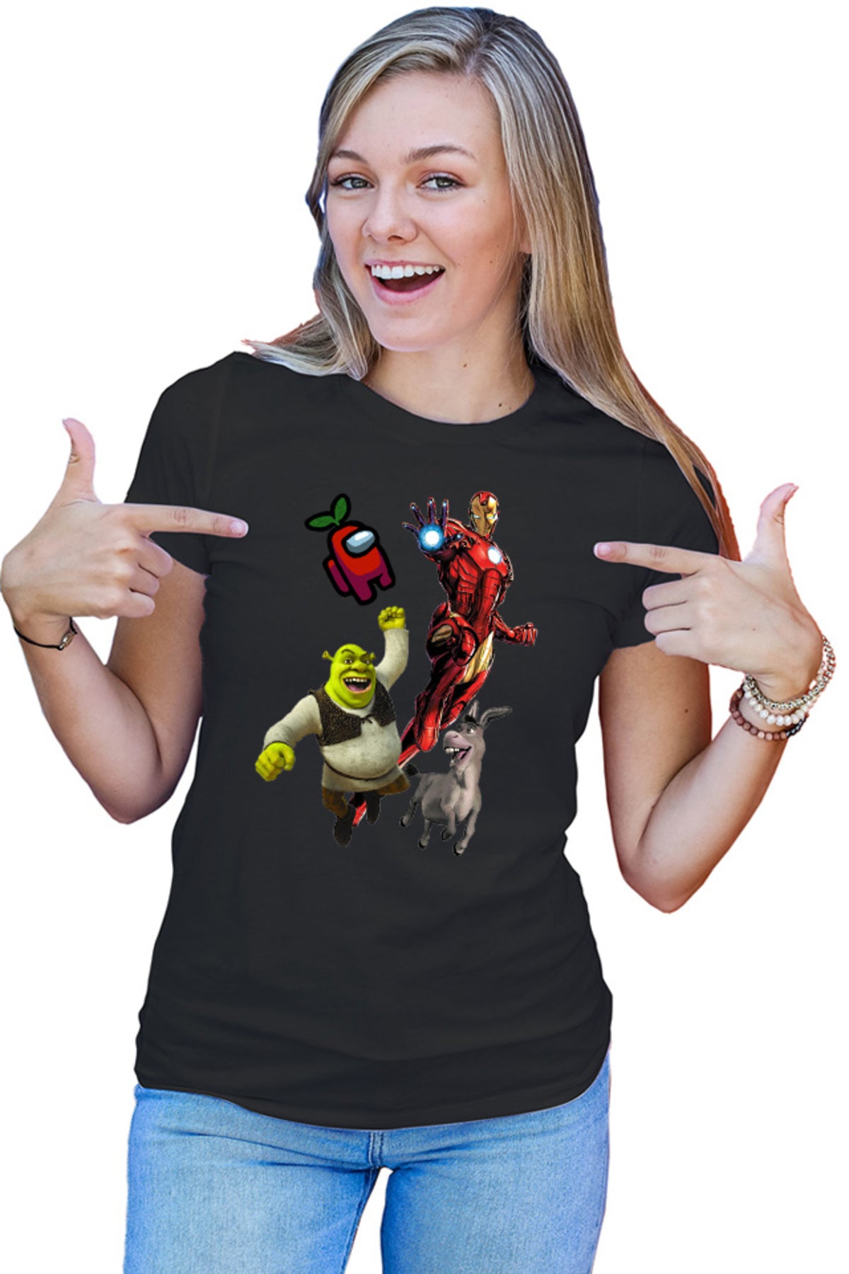 Tricou dama Ironman Shrek Among Us Flying Space
