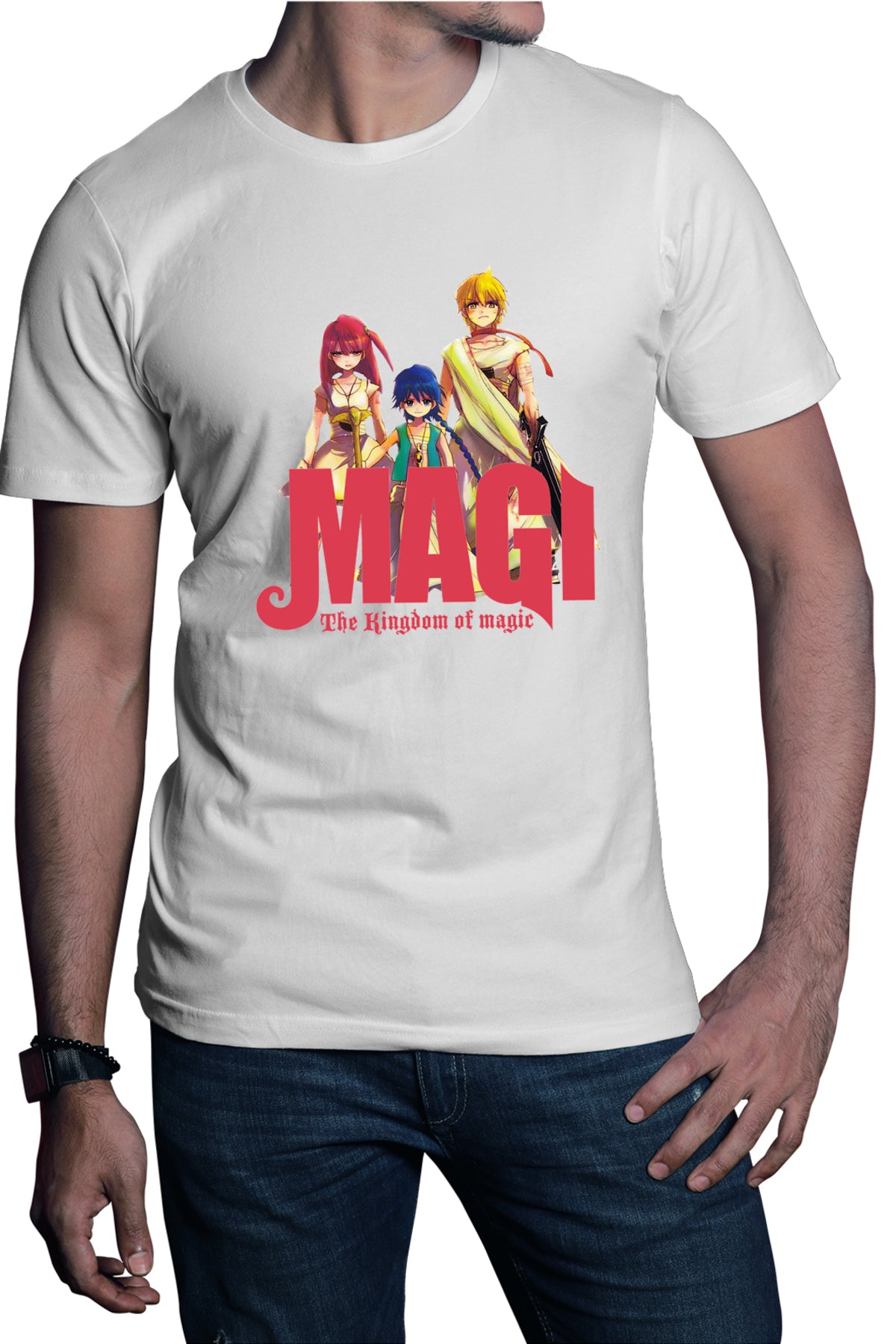 Tricou barbati Magi The Labyrinth of Magic Spirit Group Angry Pose Red Logo