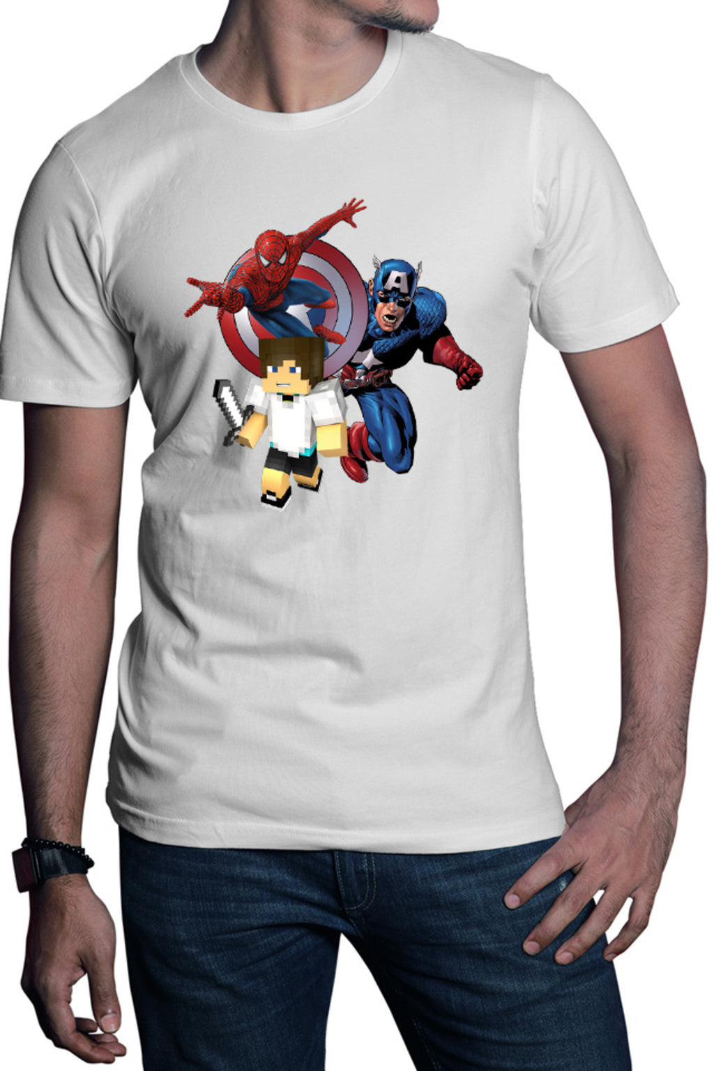 Tricou barbati Captain America Spiderman Minecraft Super Hero Save
