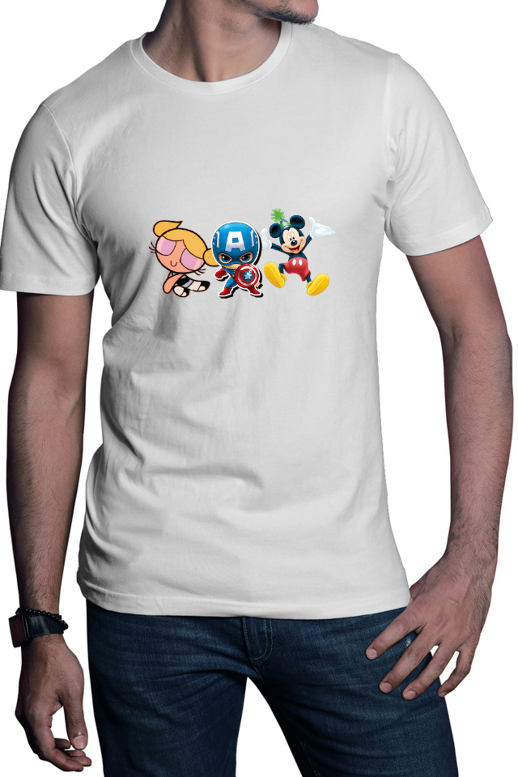 Tricou barbati Captain America Chibi Small Cute Mickey Mouse Powerpuff