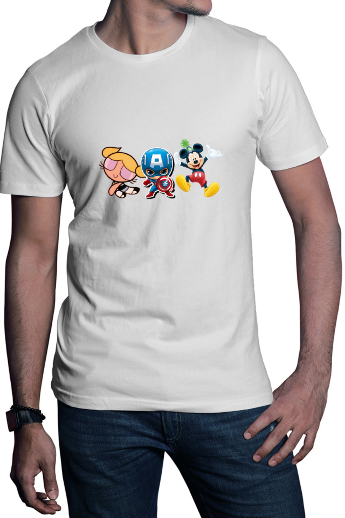 Tricou barbati Captain America Chibi Small Cute Mickey Mouse Powerpuff