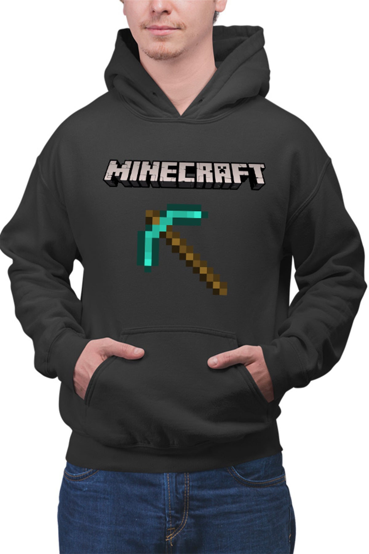 Hanorac barbati Minecraft Logo Stone Pickaxe Open World Pixels