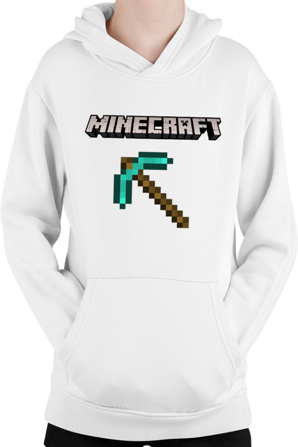 Hanorac copii Minecraft Logo Stone Pickaxe Open World Pixels