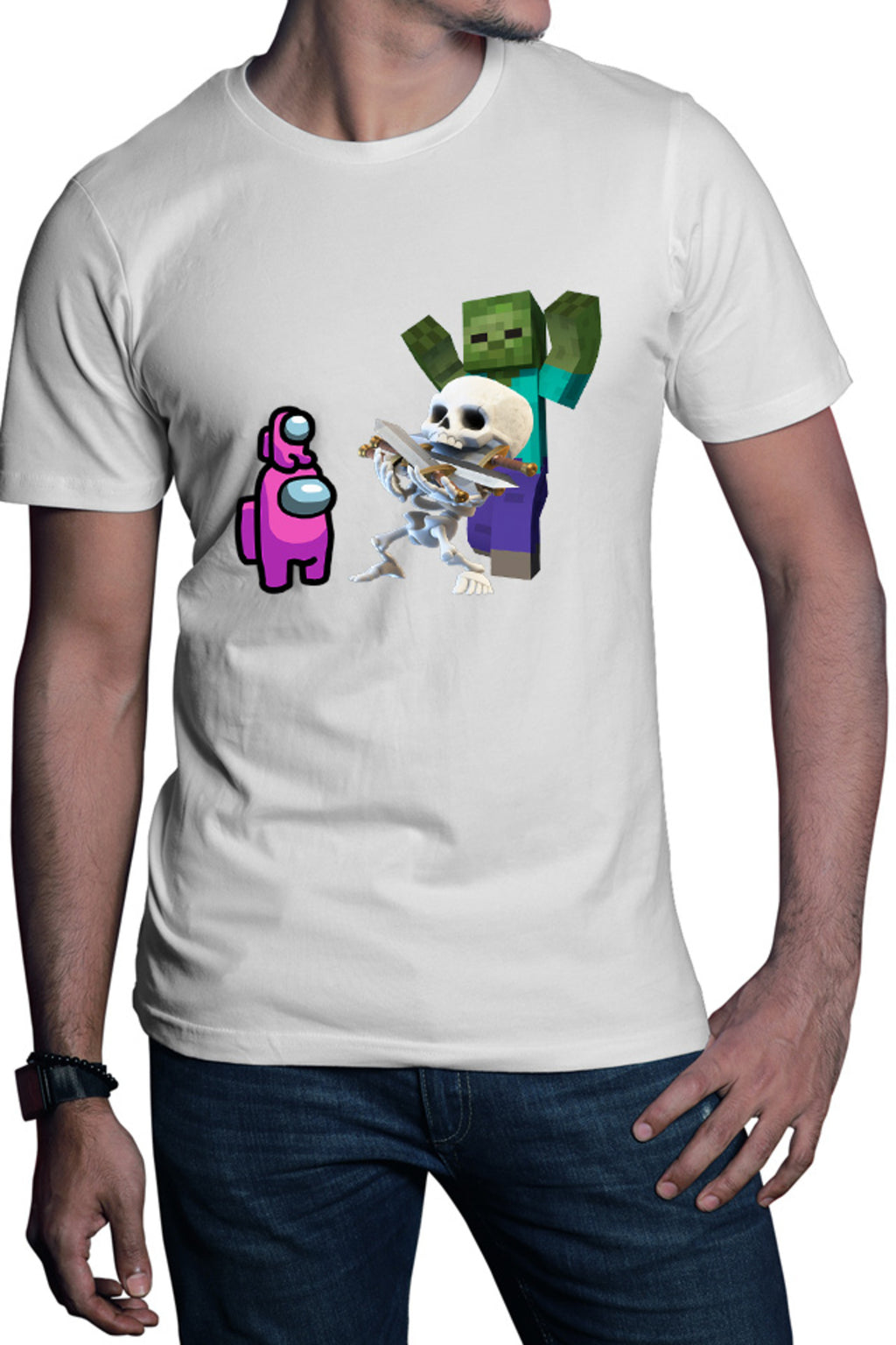 Tricou barbati Clash Royale Minecraft Scared Skeleton Event Among Us Crew