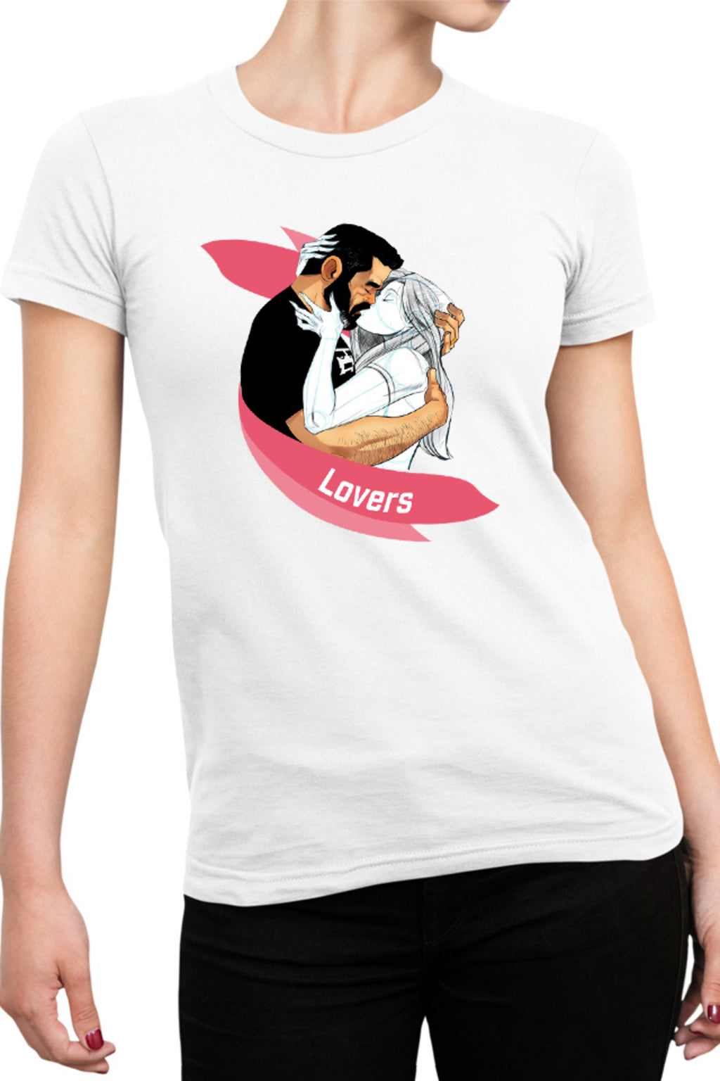 Tricou dama NFT XOXO Lovers Kiss Hug Kind Pencil Sketch