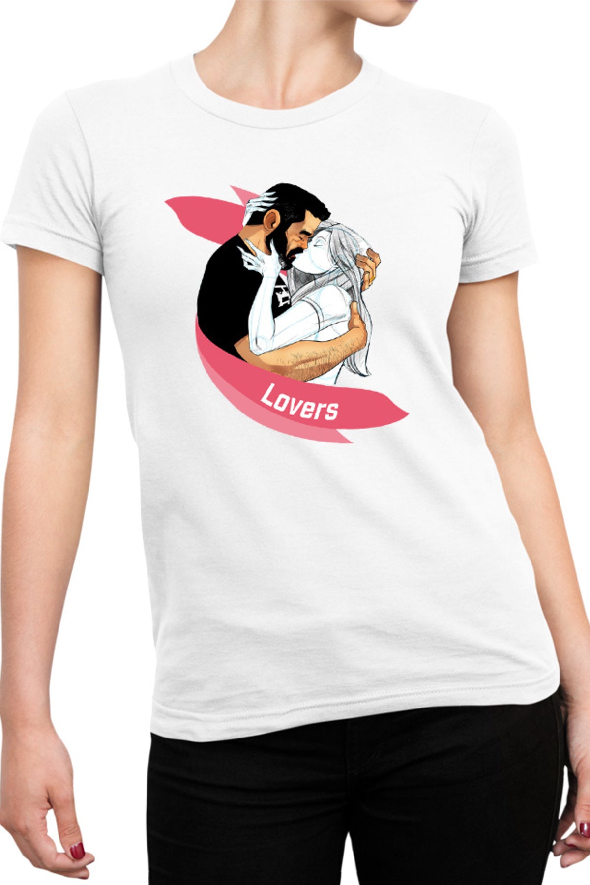 Tricou dama NFT XOXO Lovers Kiss Hug Kind Pencil Sketch