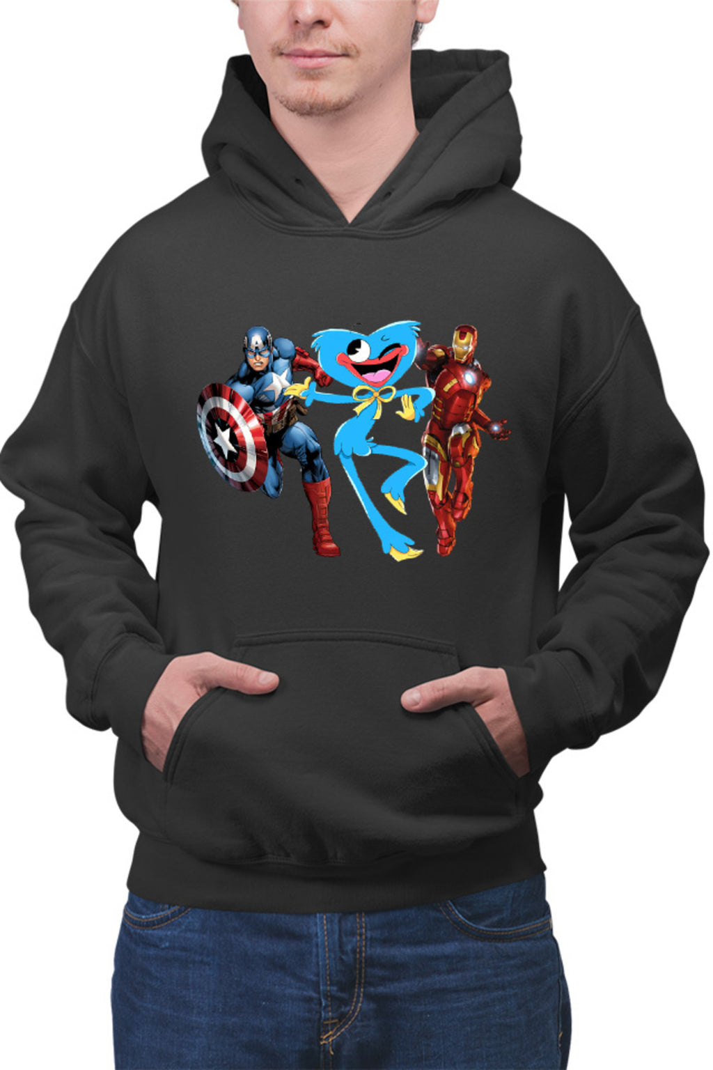 Hanorac barbati Huggy Wuggy Captain America Ironman Funny Team Scary