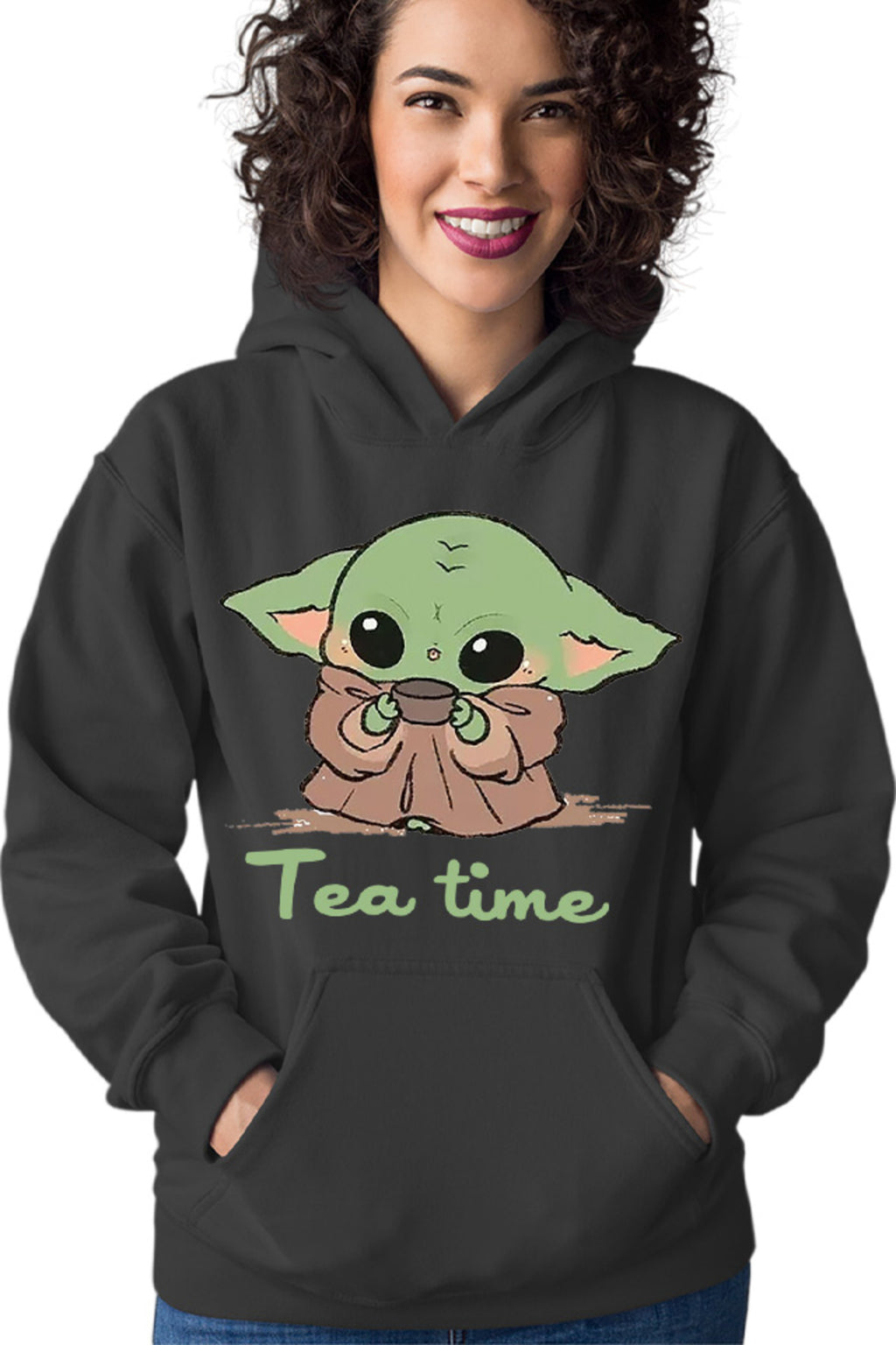 Hanorac dama Baby Yoda Tea Time Drink Coffee