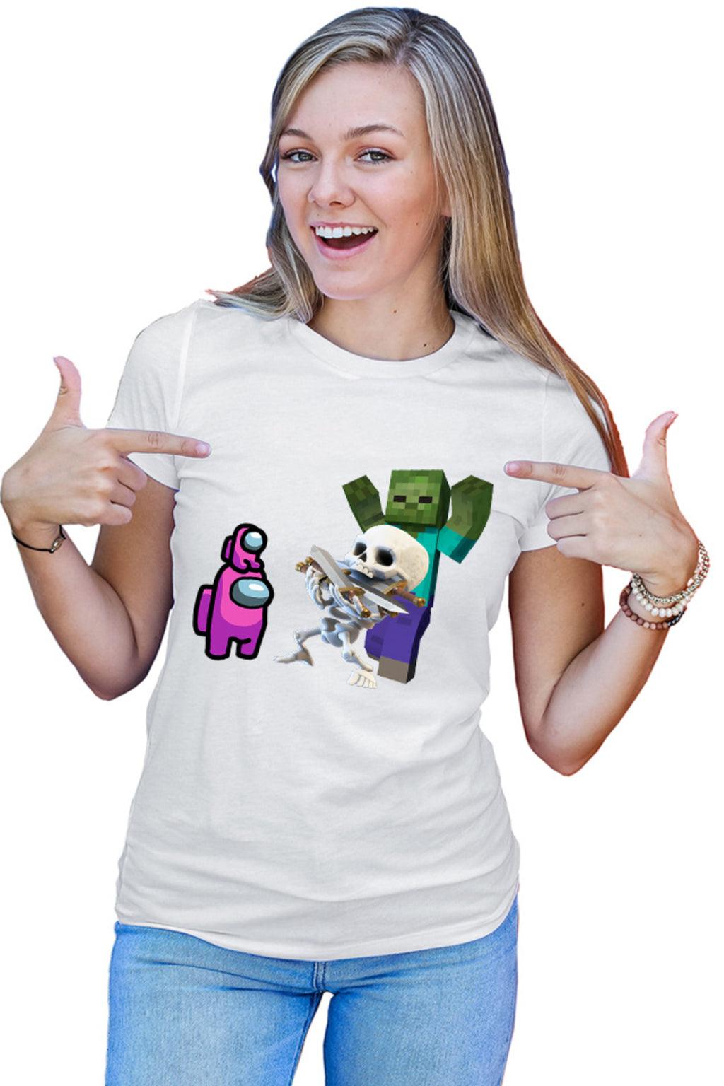 Tricou dama Clash Royale Minecraft Scared Skeleton Event Among Us Crew