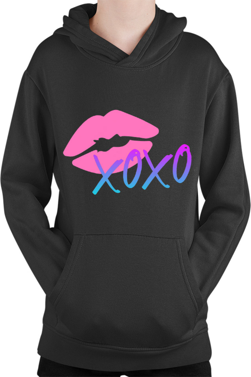 Hanorac copii XOXO Logo Kiss Lips Lipstick Gradient Neon