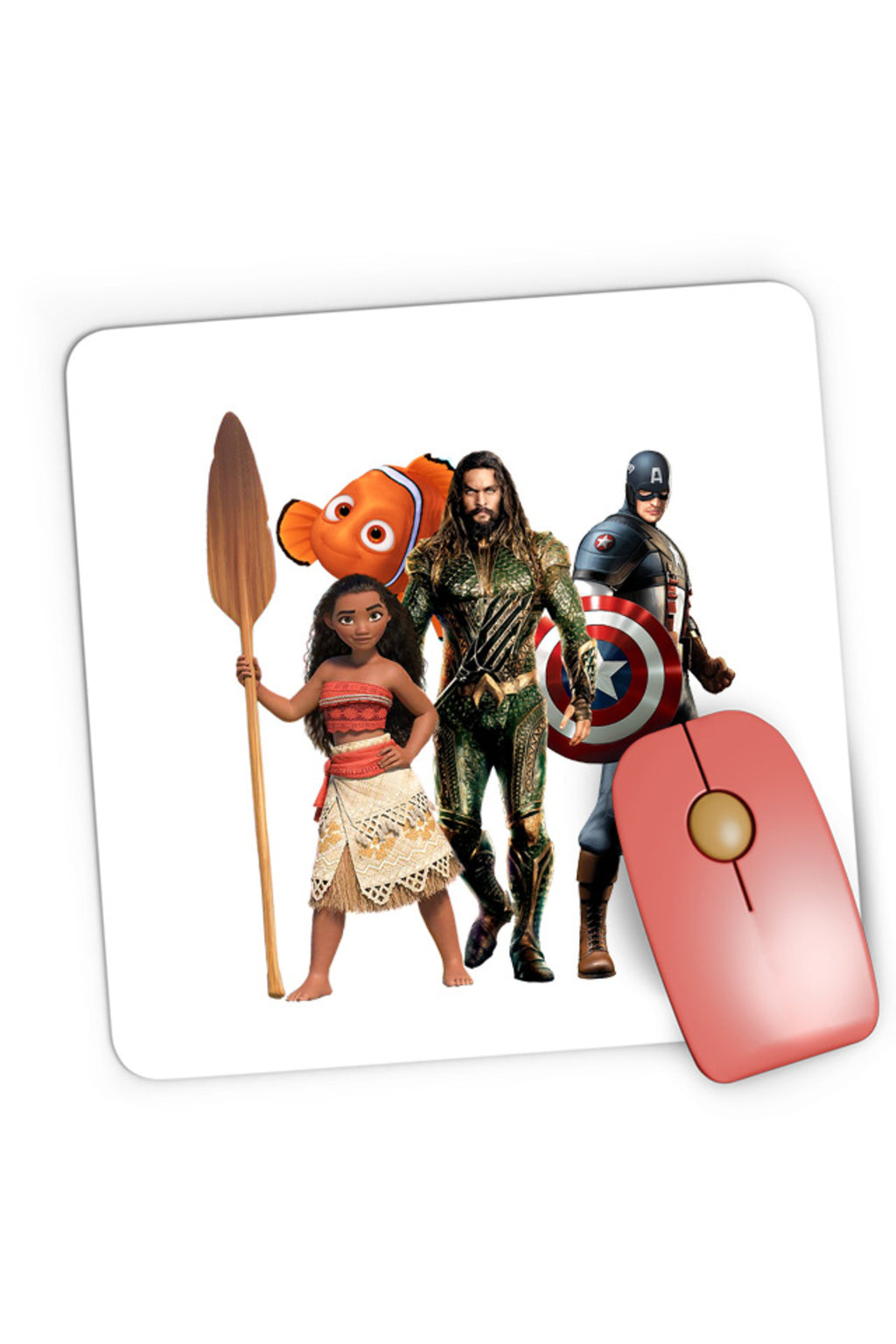 Mousepad Gaming Aquaman Moana Destiny Captain America Nemo Fish Cut, 21x19 cm