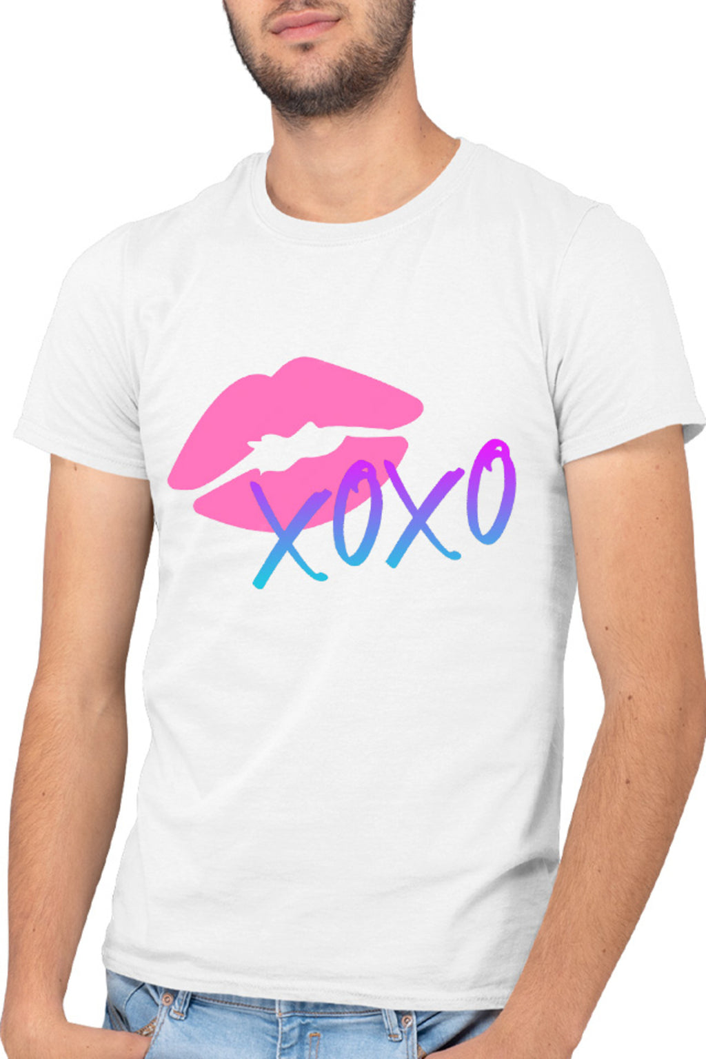 Tricou barbati XOXO Logo Kiss Lips Lipstick Gradient Neon