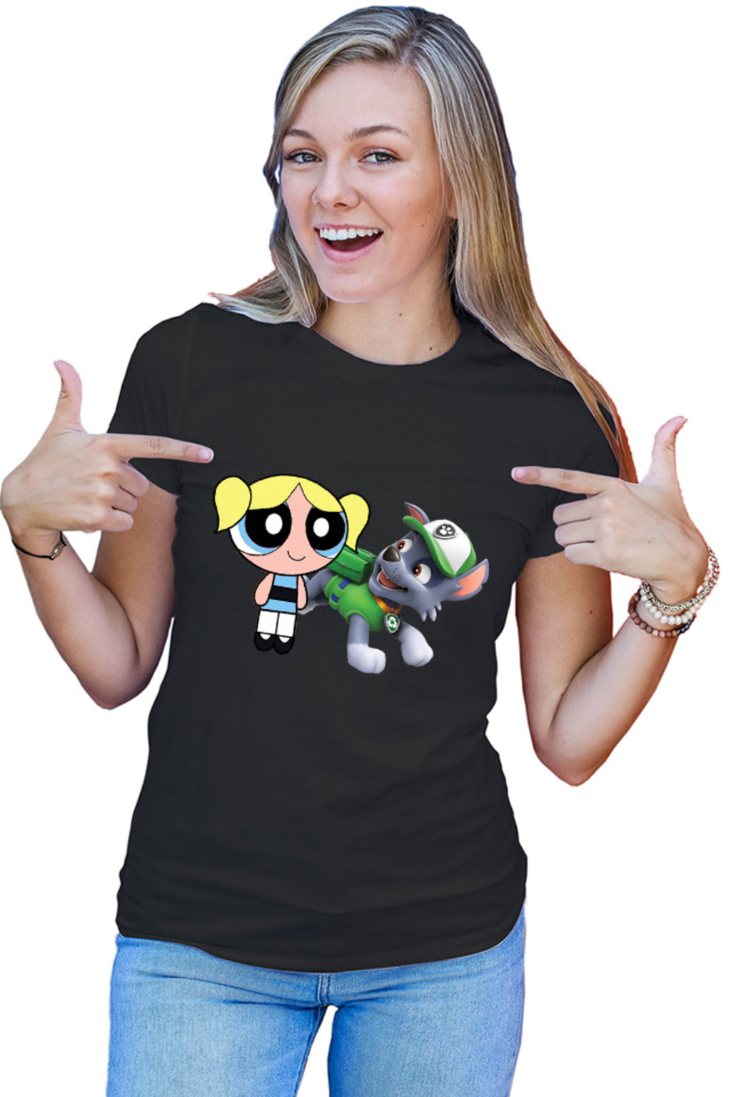 Tricou dama The Powerpuff Girls Bubble Paw Patrol Happy