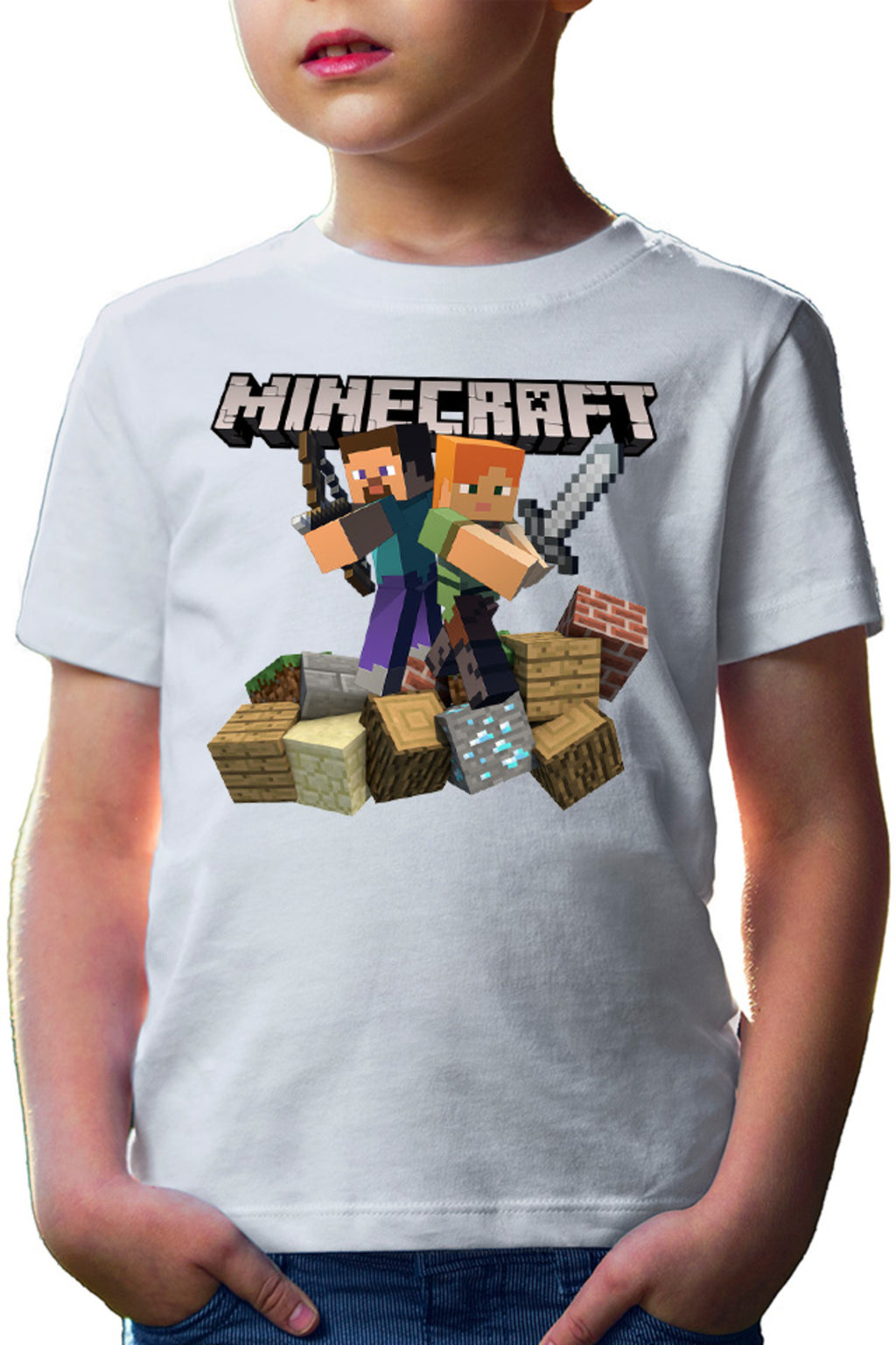Tricou copii Minecraft Fight Loot Bow Sword Beginner Material
