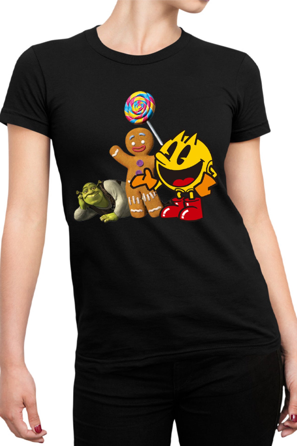 Tricou dama Pac Man Shrek Cookie Happy