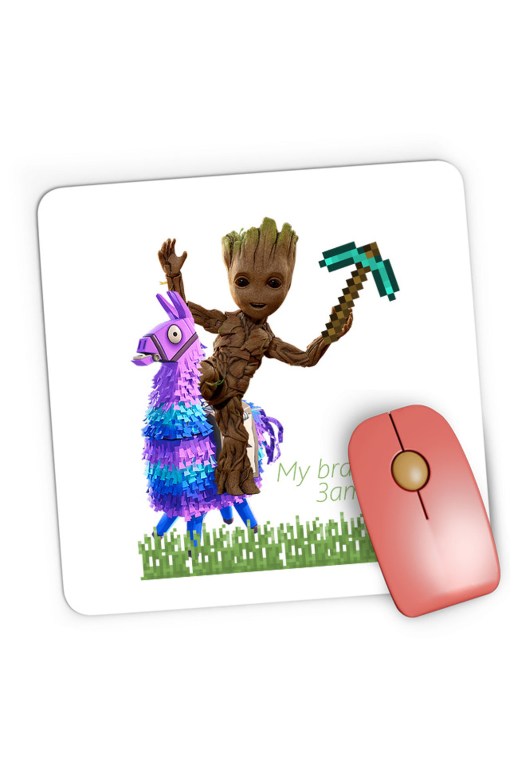 Mousepad Gaming Baby Groot Riding Fortnite Lama Minecraft Pickaxe, 21x19 cm