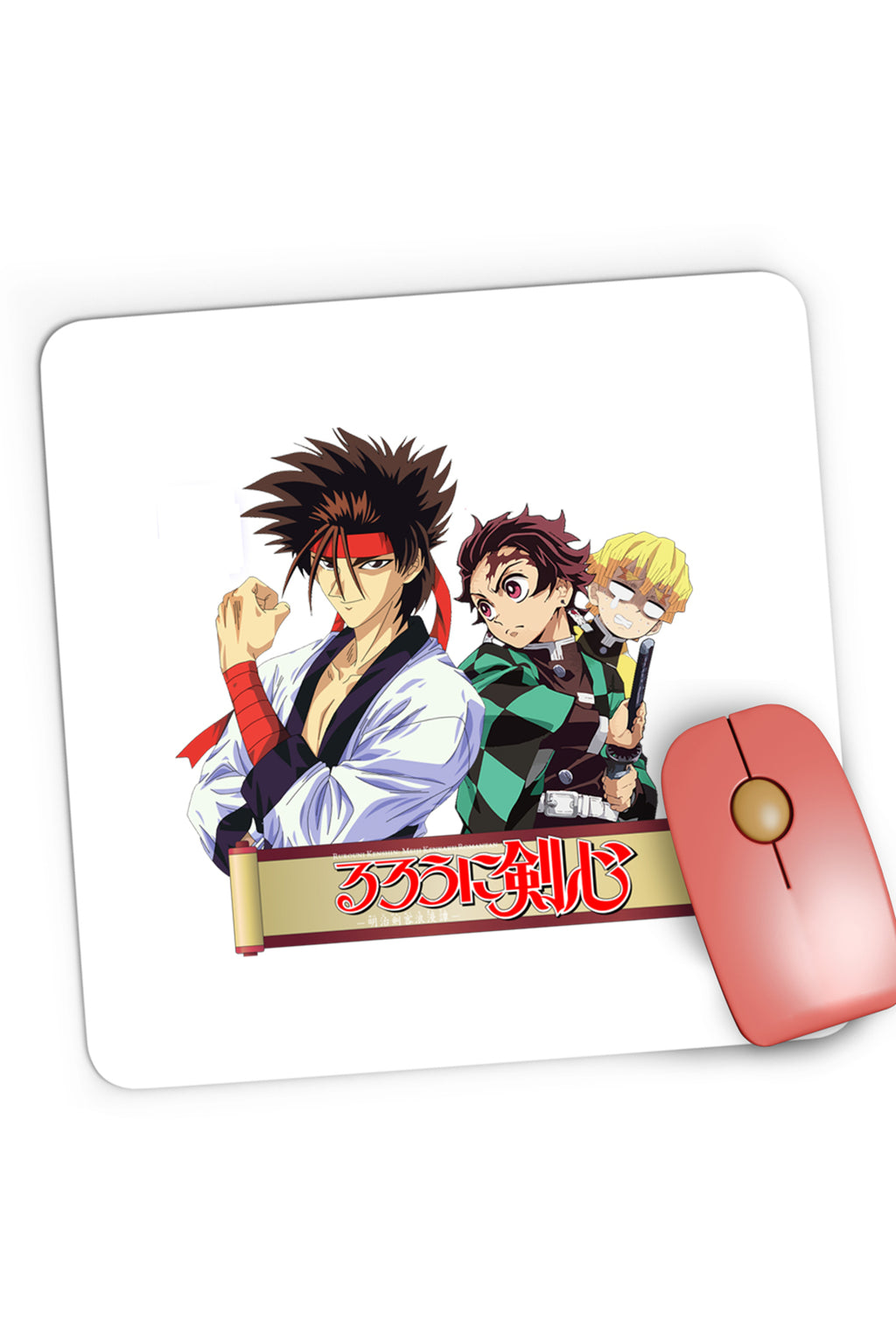 Mousepad Gaming Rurouni Kenshin Sanosuke Tanjiro Zenitsu Scared, 21x19 cm