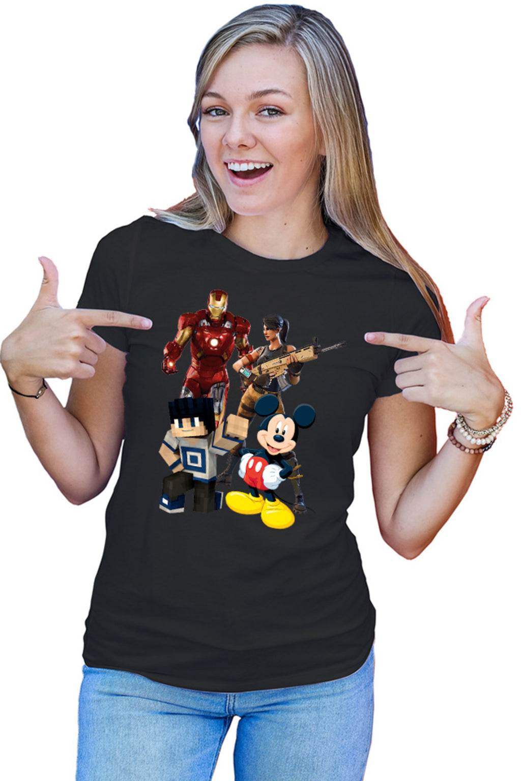 Tricou dama Ironman Mickey Mouse Minecraft Fortnite Games