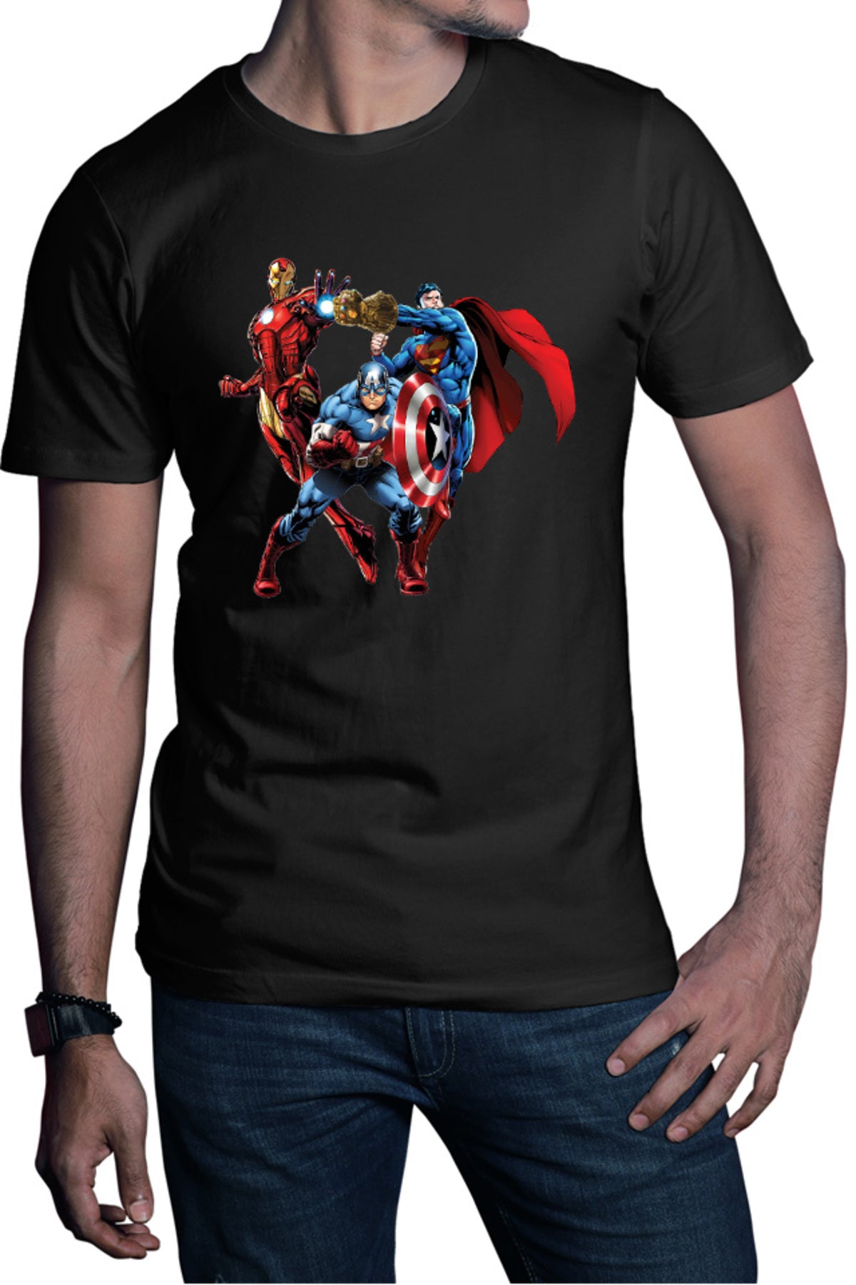 Tricou barbati Thanos Gauntlet Mach Marvel Superman Ironman