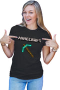 Tricou dama Minecraft Logo Stone Pickaxe Open World Pixels
