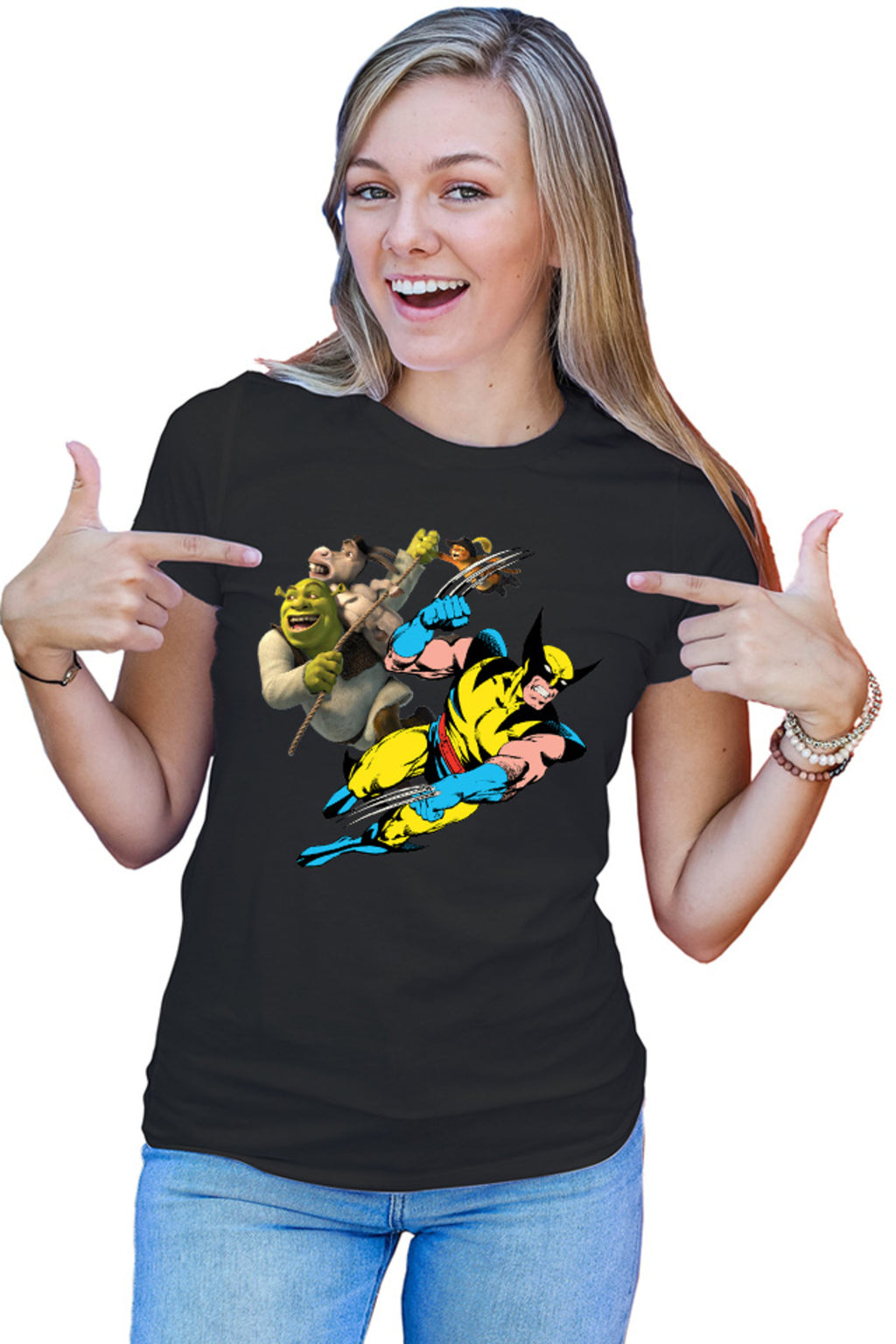 Tricou dama Wolverine Shrek Rope Marvel DC