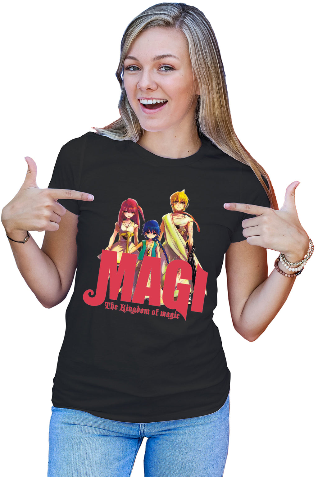 Tricou dama Magi The Labyrinth of Magic Spirit Group Angry Pose Red Logo