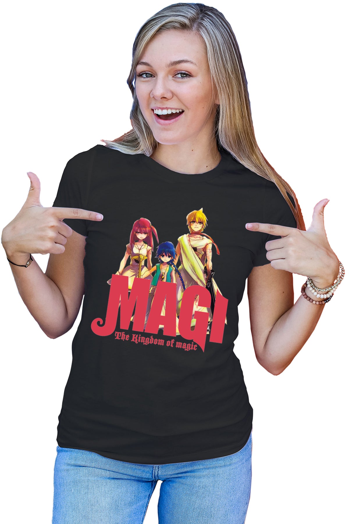 Tricou dama Magi The Labyrinth of Magic Spirit Group Angry Pose Red Logo