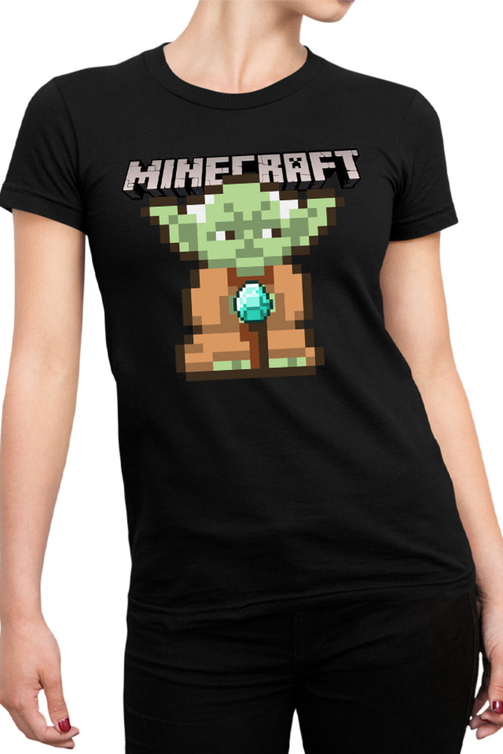 Tricou dama Baby Yoda Minecraft Pixel Art Cute