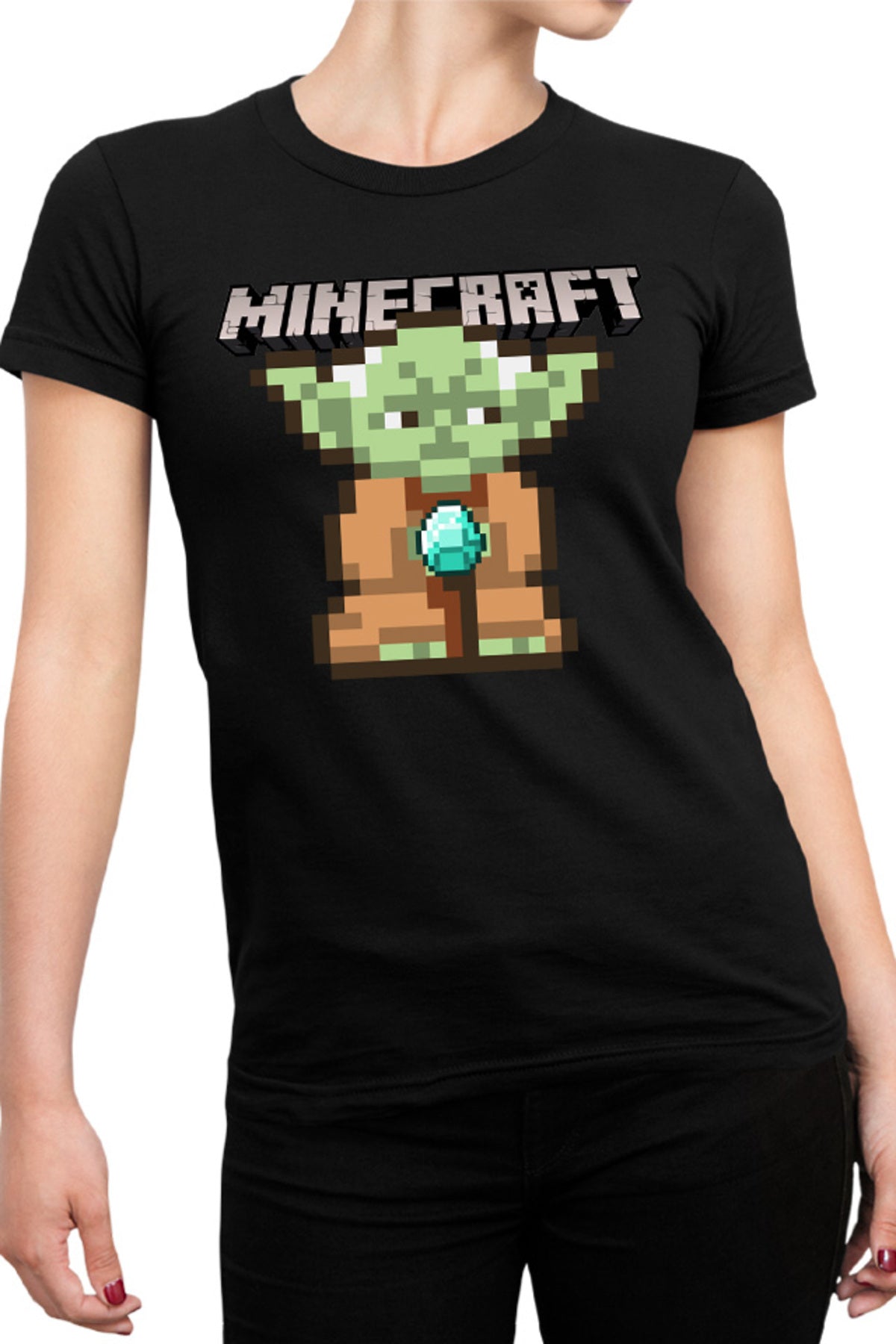 Tricou dama Baby Yoda Minecraft Pixel Art Cute