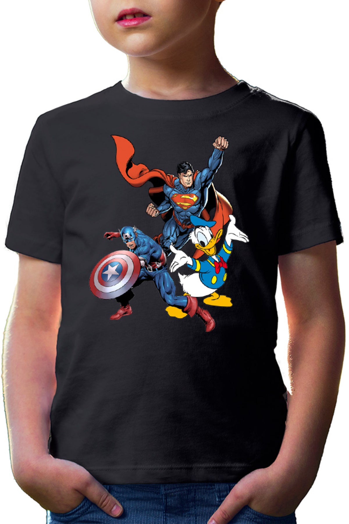 Tricou copii Captain America Superman Donald Duck Hero Strong Cool
