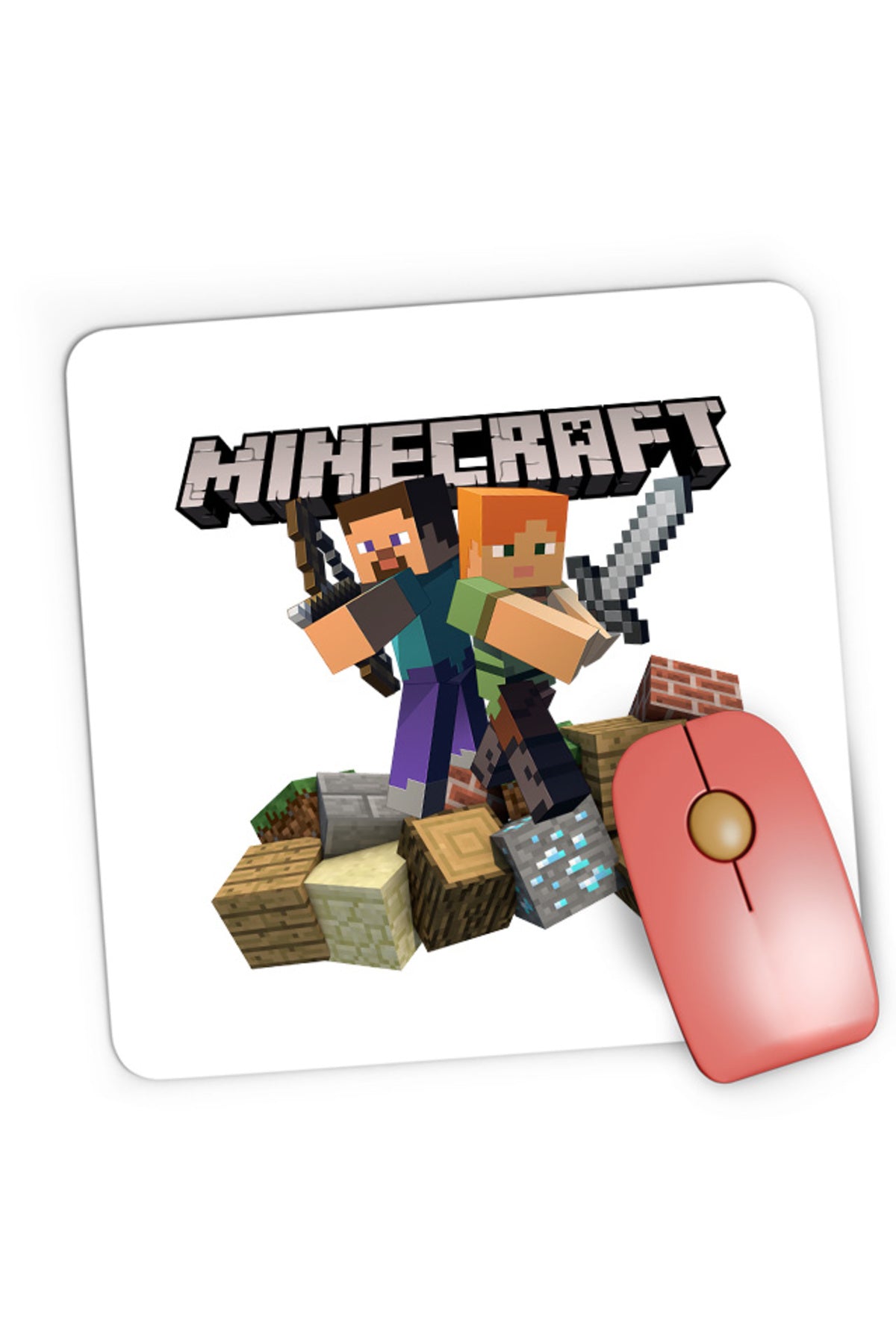 Mousepad Gaming Minecraft Fight Loot Bow Sword Beginner Material, 21x19 cm