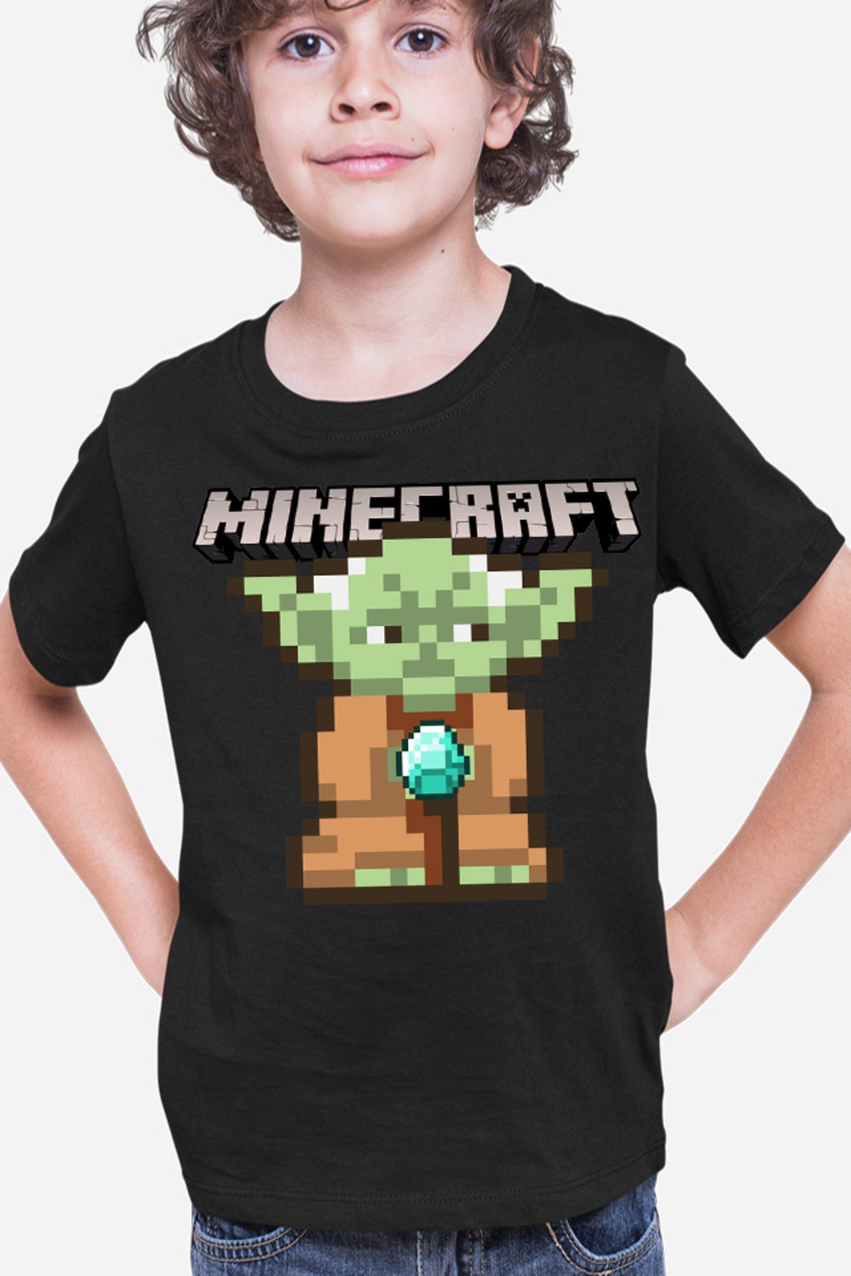Tricou copii Baby Yoda Minecraft Pixel Art Cute