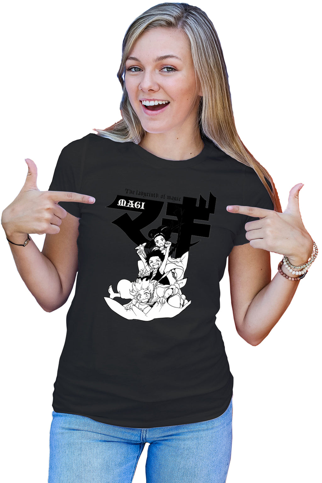 Tricou dama Magi The Labyrinth of Magic Protagonists Group Manga White Black