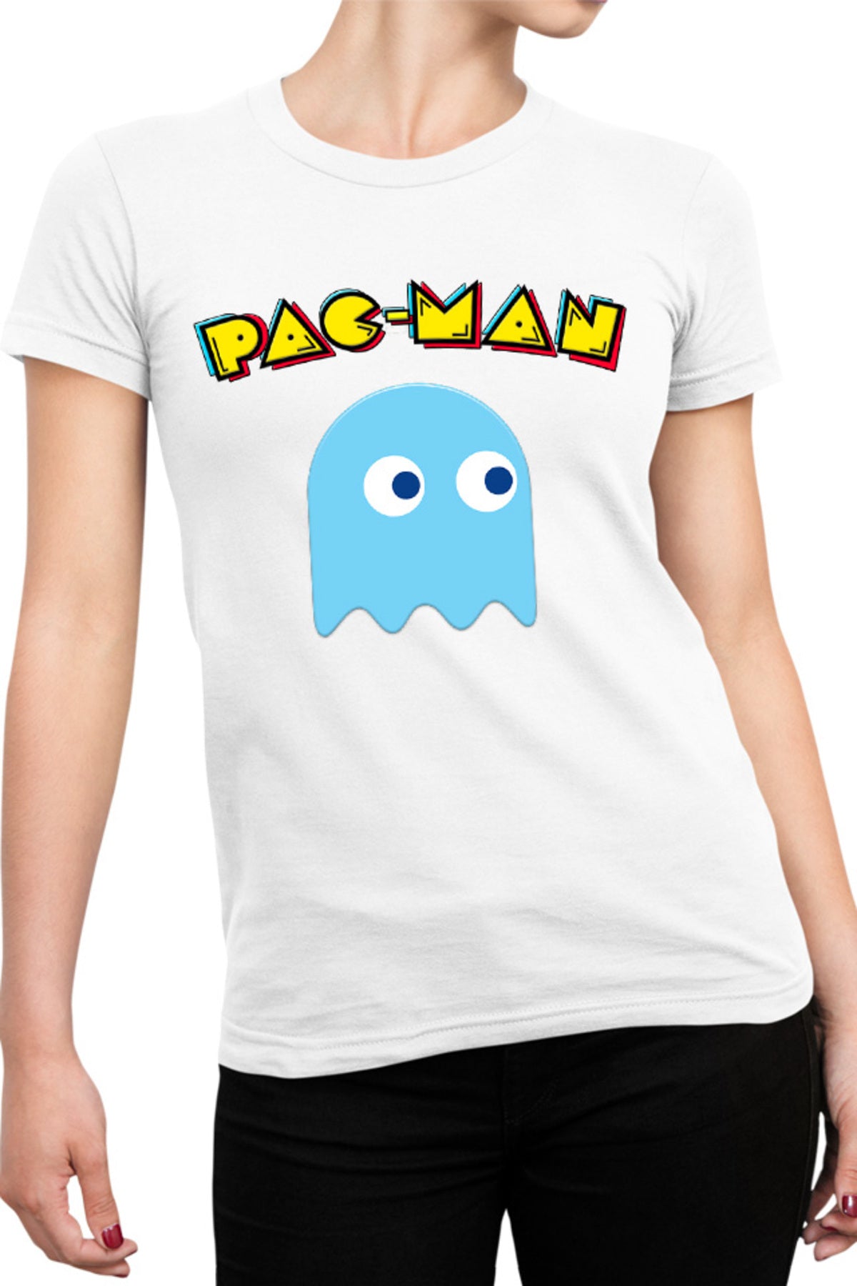 Tricou dama Pac Man Blue Ghost Monster Logo