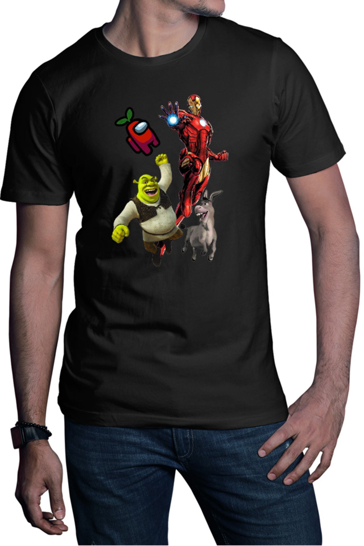 Tricou barbati Ironman Shrek Among Us Flying Space