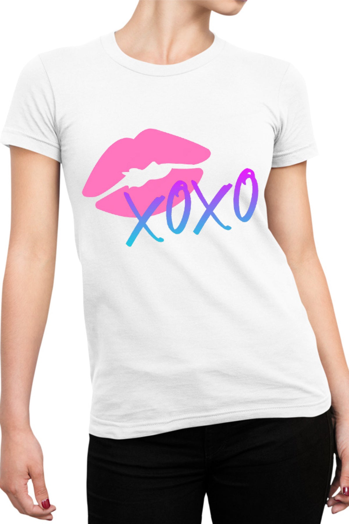 Tricou dama XOXO Logo Kiss Lips Lipstick Gradient Neon