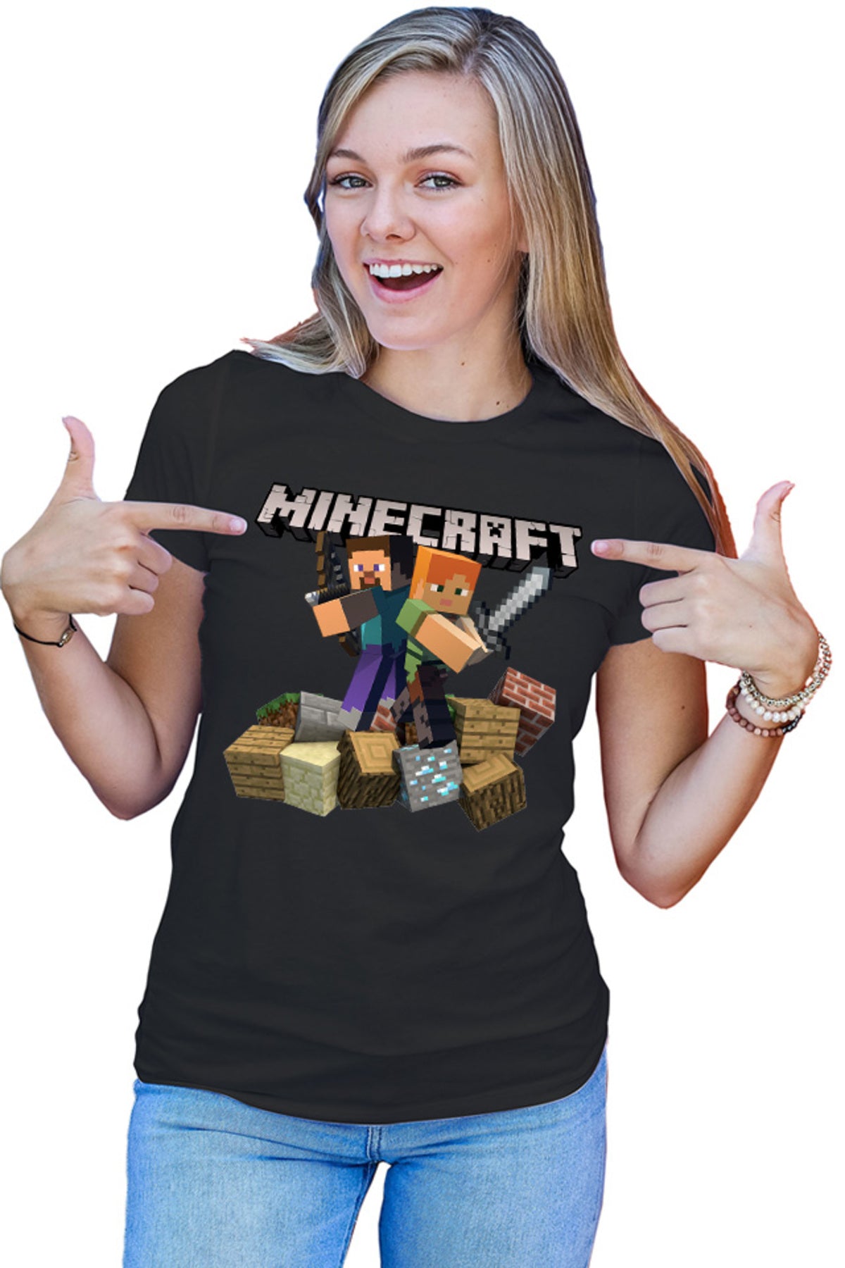 Tricou dama Minecraft Fight Loot Bow Sword Beginner Material