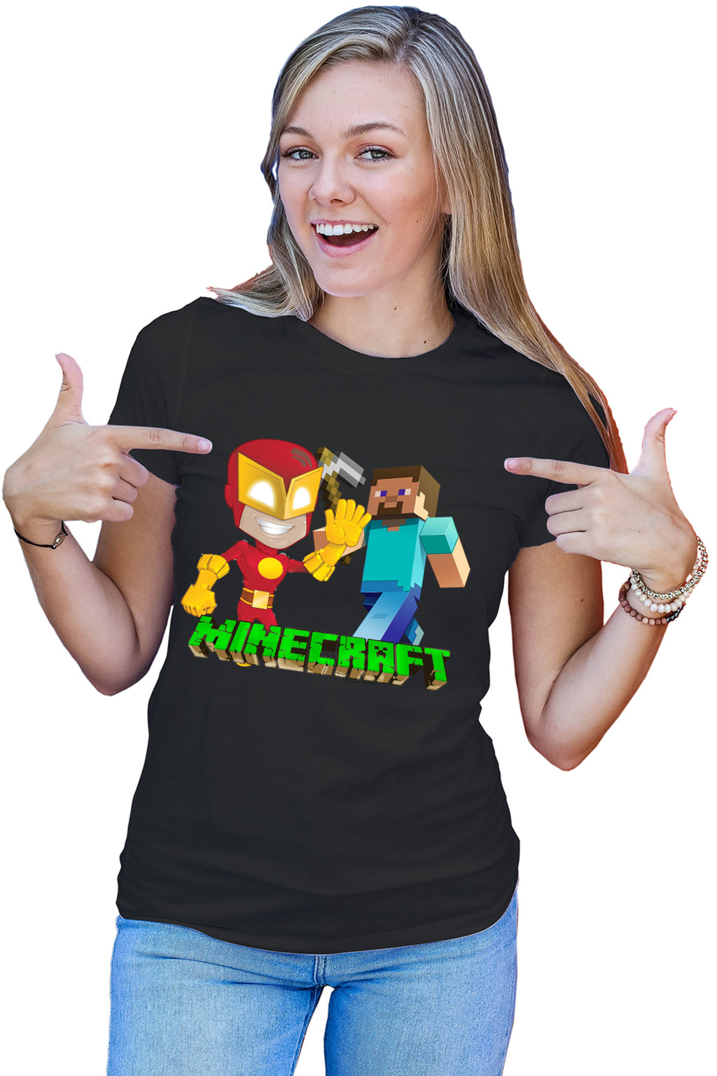 Tricou dama The Flash Minecraft Steve Super Hero