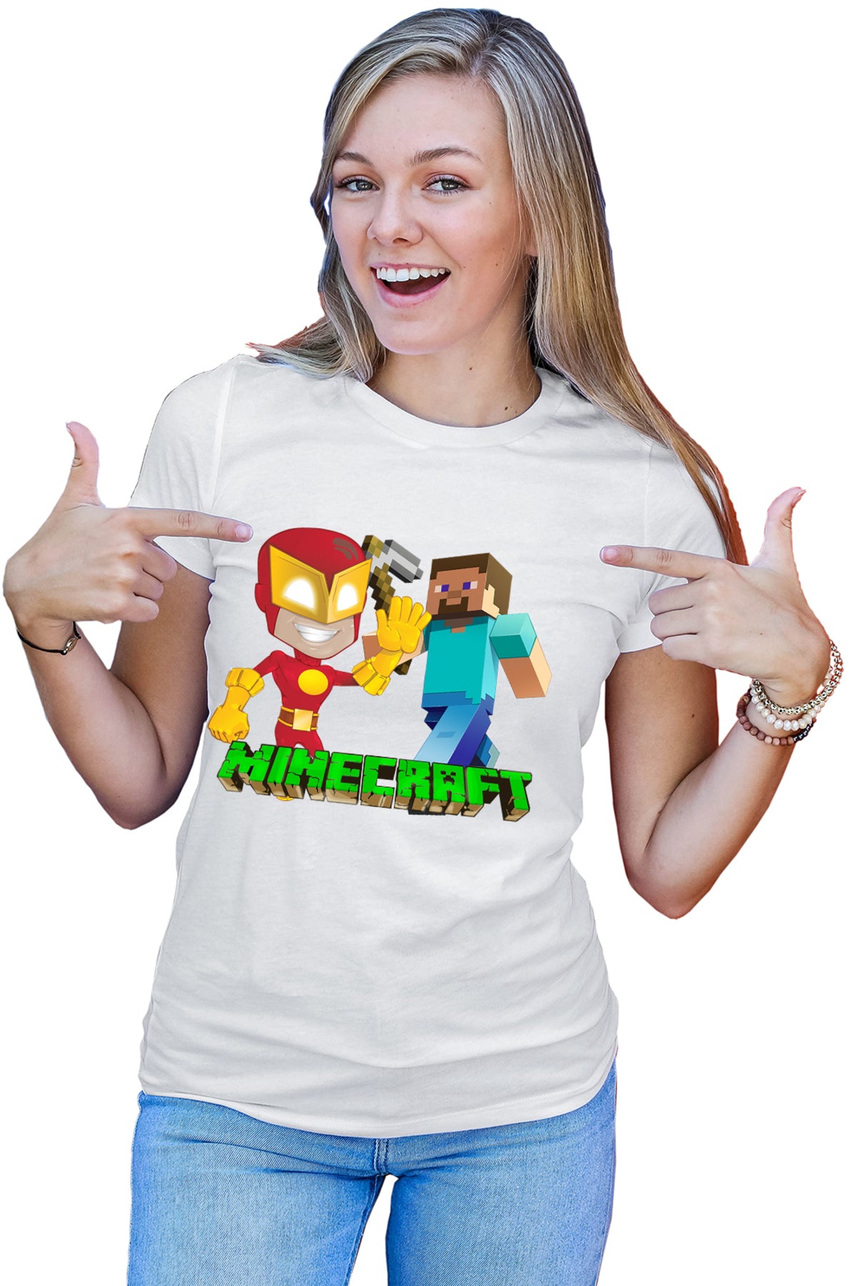 Tricou dama The Flash Minecraft Steve Super Hero