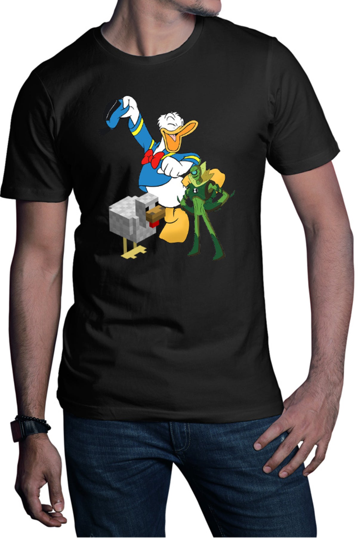 Tricou barbati Donald Duck Minecraft Chicken Ben10 Alien Watch Pixel