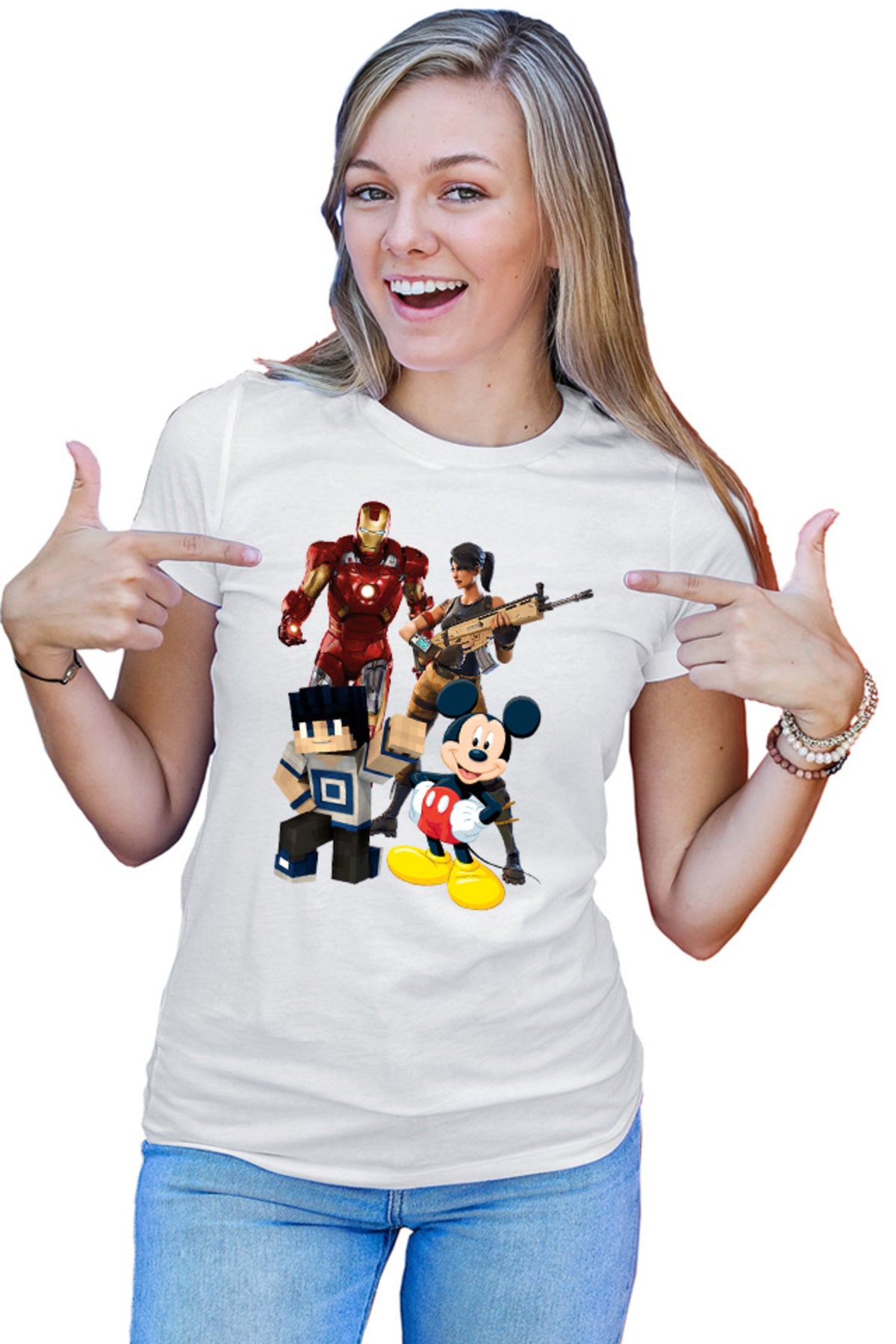 Tricou dama Ironman Mickey Mouse Minecraft Fortnite Games