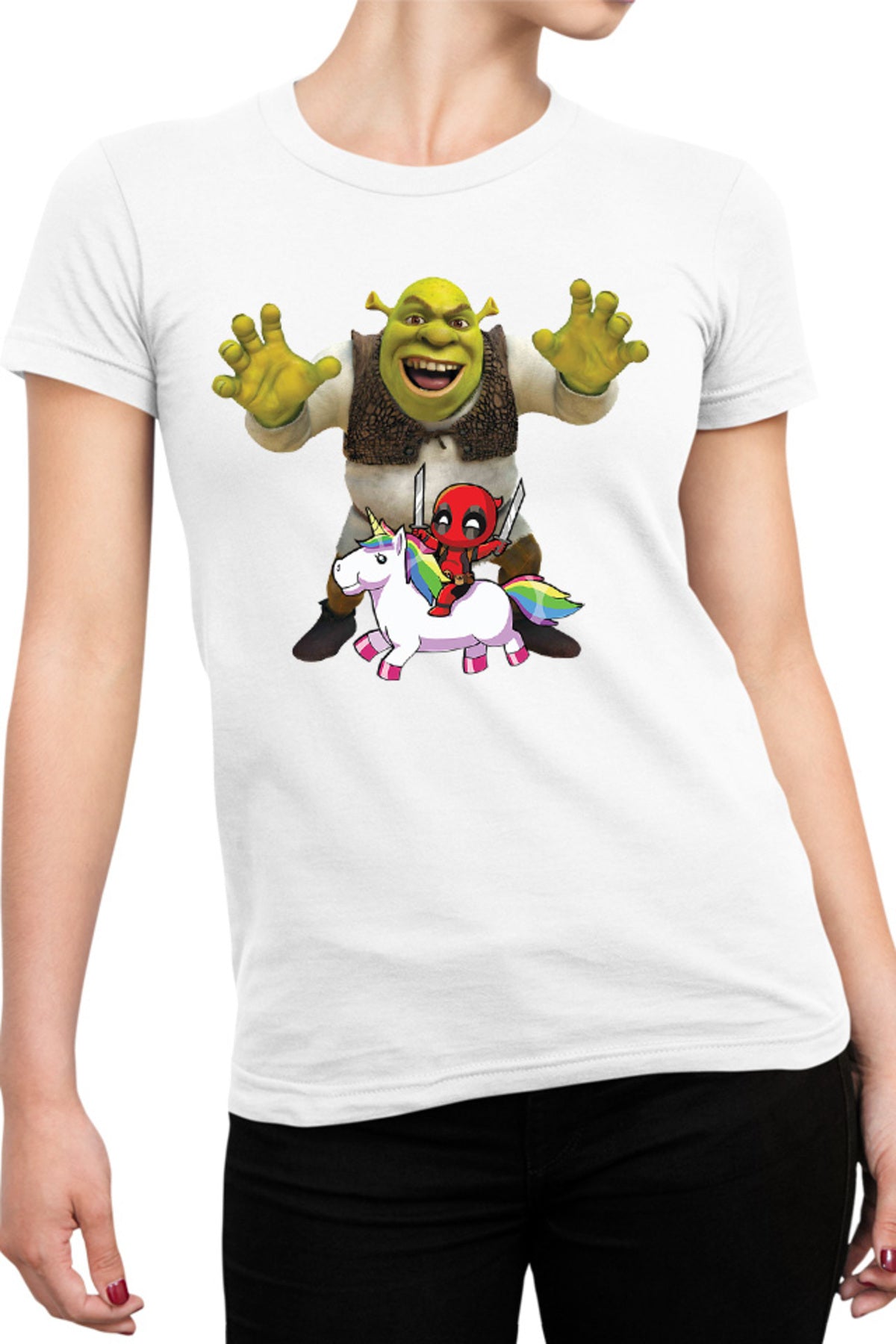 Tricou dama Shrek Deadpool Scary Unicorn
