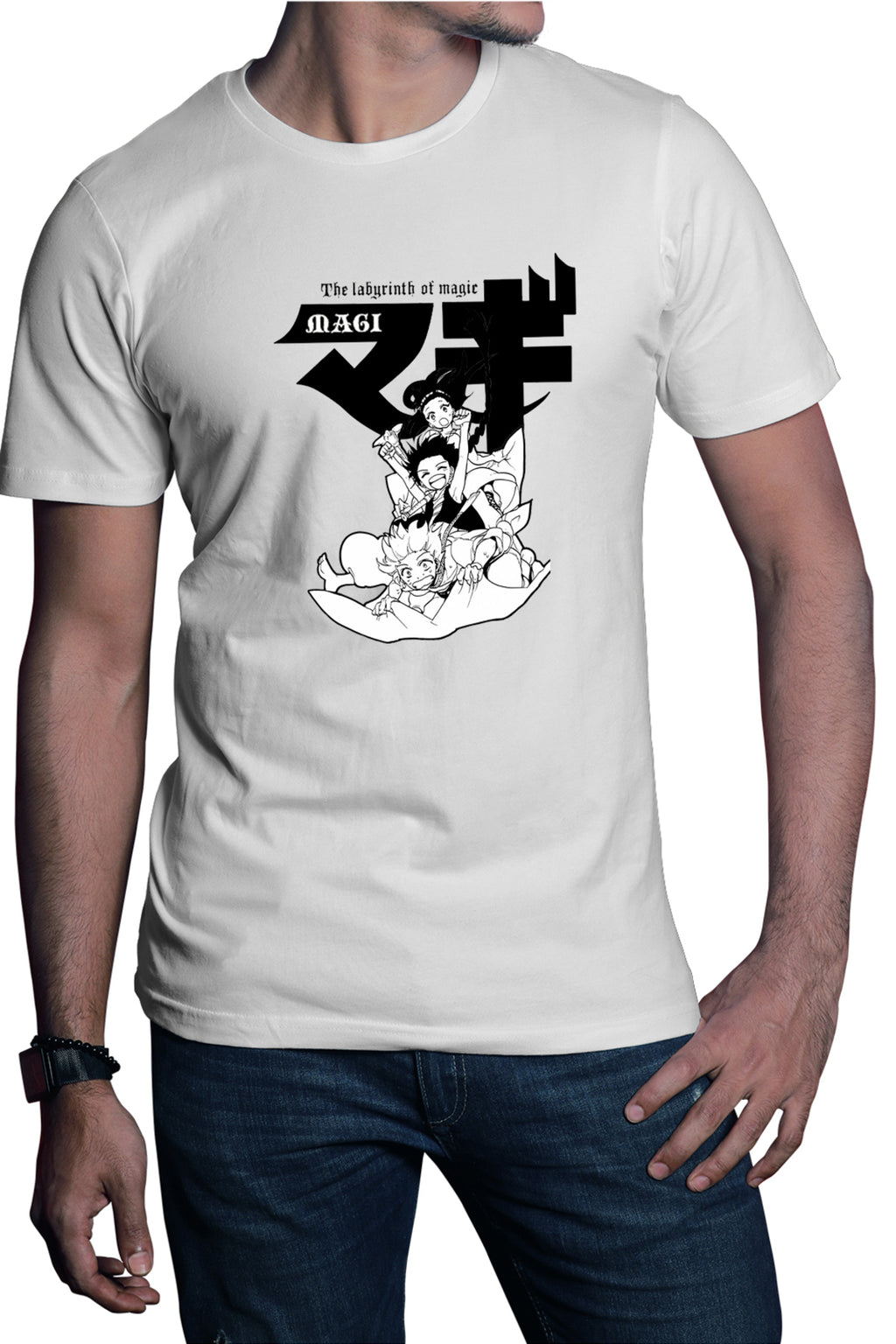 Tricou barbati Magi The Labyrinth of Magic Protagonists Group Manga White Black