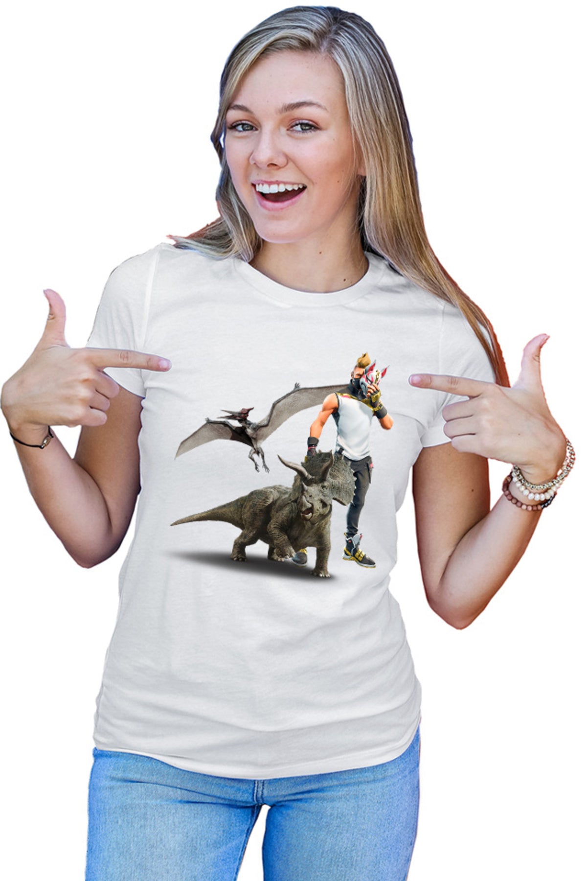 Tricou dama Jurassic Park Pteranodon Velociraptor Fortnite
